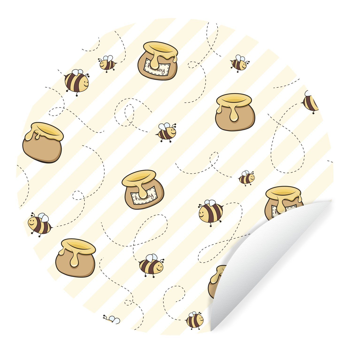 MuchoWow Wandsticker Eine Illustration von Bienen und Honigtöpfen (1 St), Tapetenkreis für Kinderzimmer, Tapetenaufkleber, Rund, Wohnzimmer