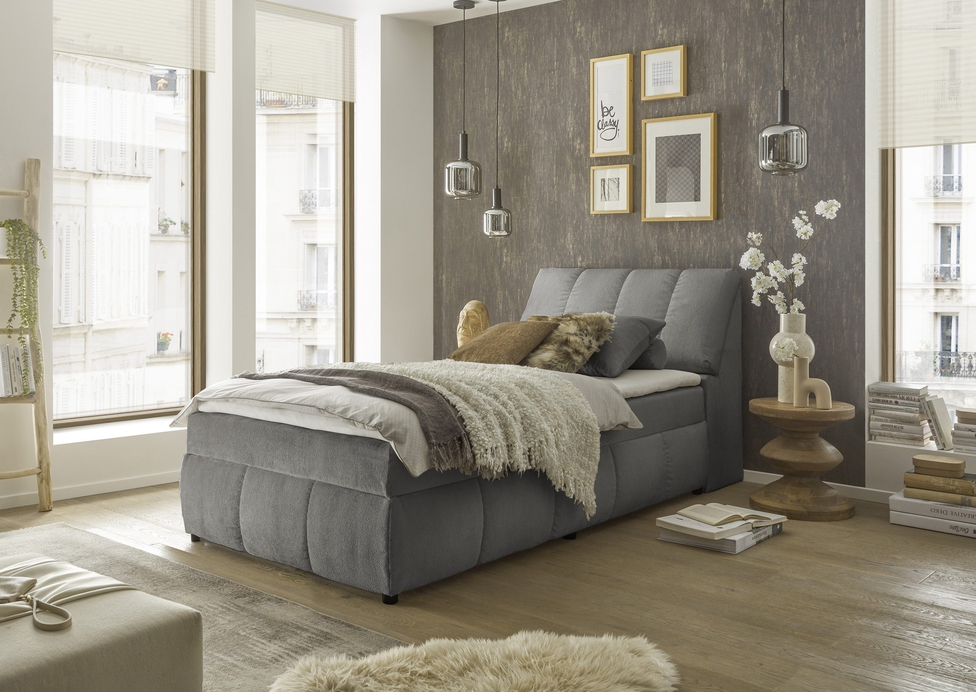 Black Red White Boxspringbett Stauraum, Topper, graphit, 120x200cm - Stellmaß 123x105x240cm (BxHxT)