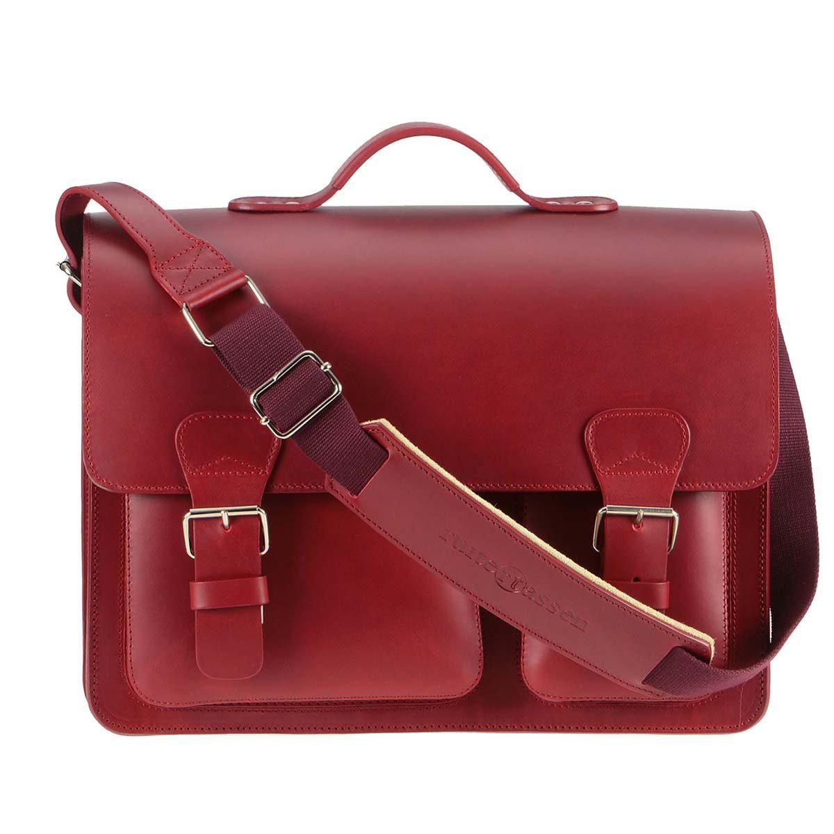 Ruitertassen Aktentasche Classic Adult, 40 cm Lehrertasche mit 3 Fächern, Notebookfach, rustikales Leder rot