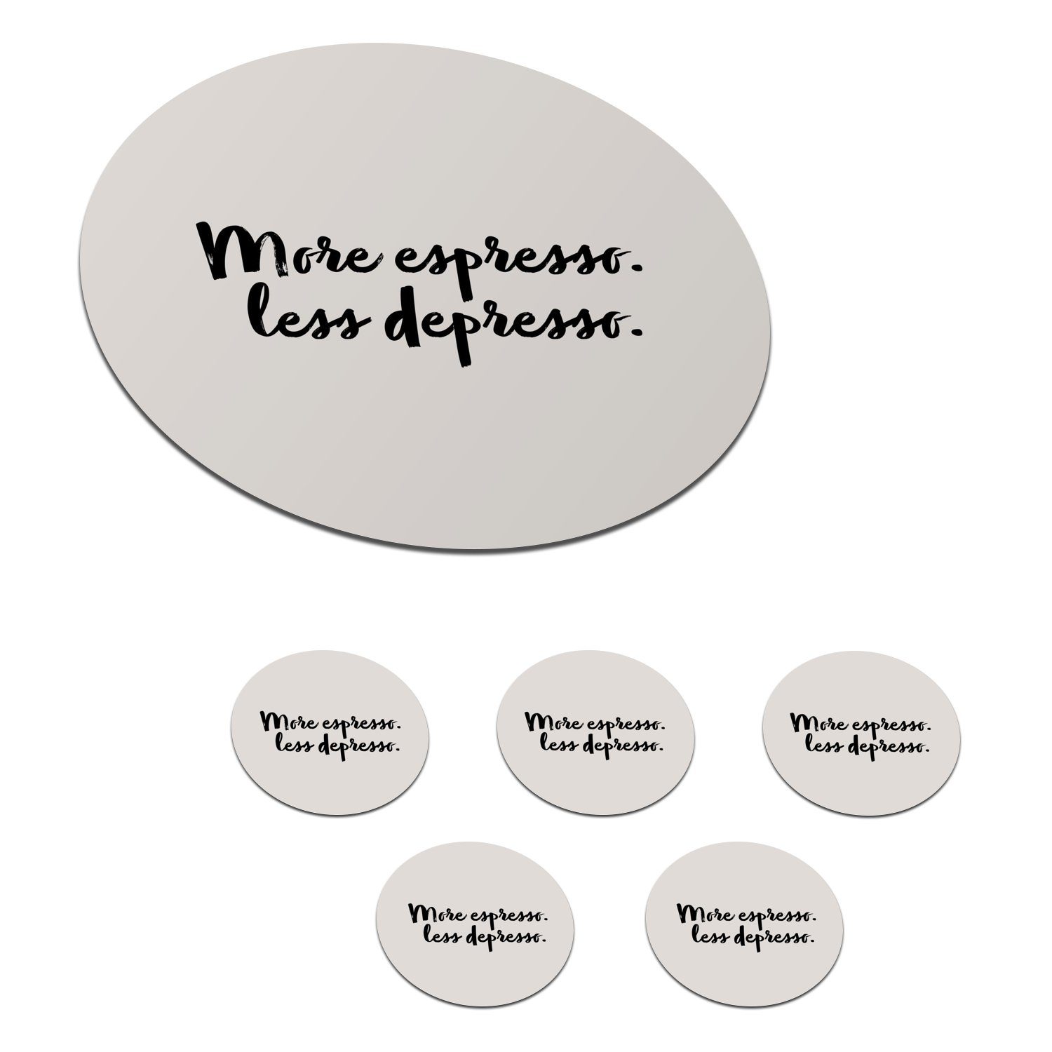 MuchoWow Glasuntersetzer Mehr Espresso. Weniger Depresso - Zitate - Sprichwörter - Kaffee -, Zubehör für Gläser, 6-tlg., Getränkeuntersetzer, Tassenuntersetzer, Korkuntersetzer, Tasse, Becher