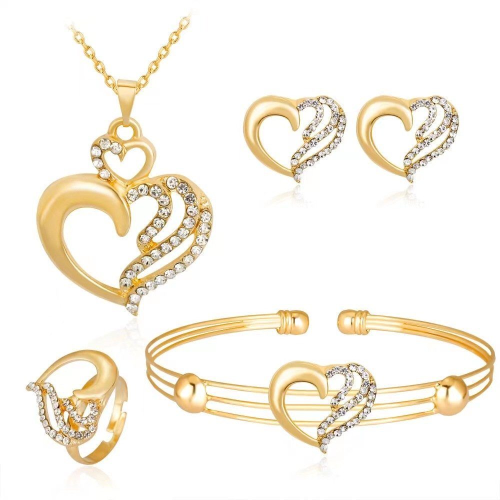 Invanter Schmuckset Love-Halskette, Ohrringe, Ring und Armband im 4er-Set (4-tlg), Inklusive Geschenktüte