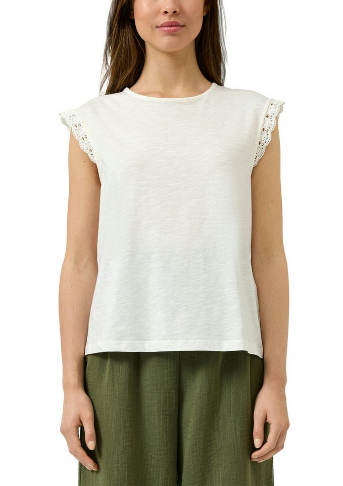QS Rundhalsshirt mit Häkel-Details an der Schulter
