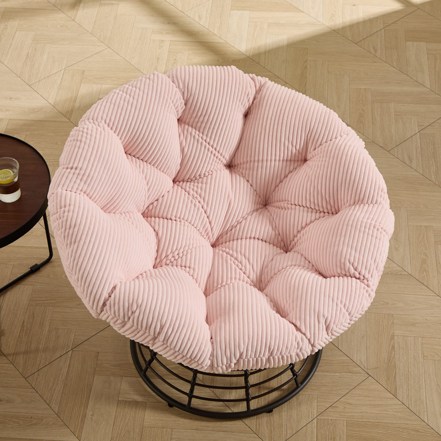 Odikalo Chaiselongue Relaxsessel Gartenstühle Gartenliege Sonnenliege mit schlaffunktion, Komfortabler ergonomischer Papasan-Sessel aus Korbgeflecht–um 360° drehbarer Rattan-Sessel für Innen-und Außenbereiche mit weichem dickem Polster ideal für Wohn- Schlaf-und Lesezimmer (braunes Gestell mit beigem Polster)