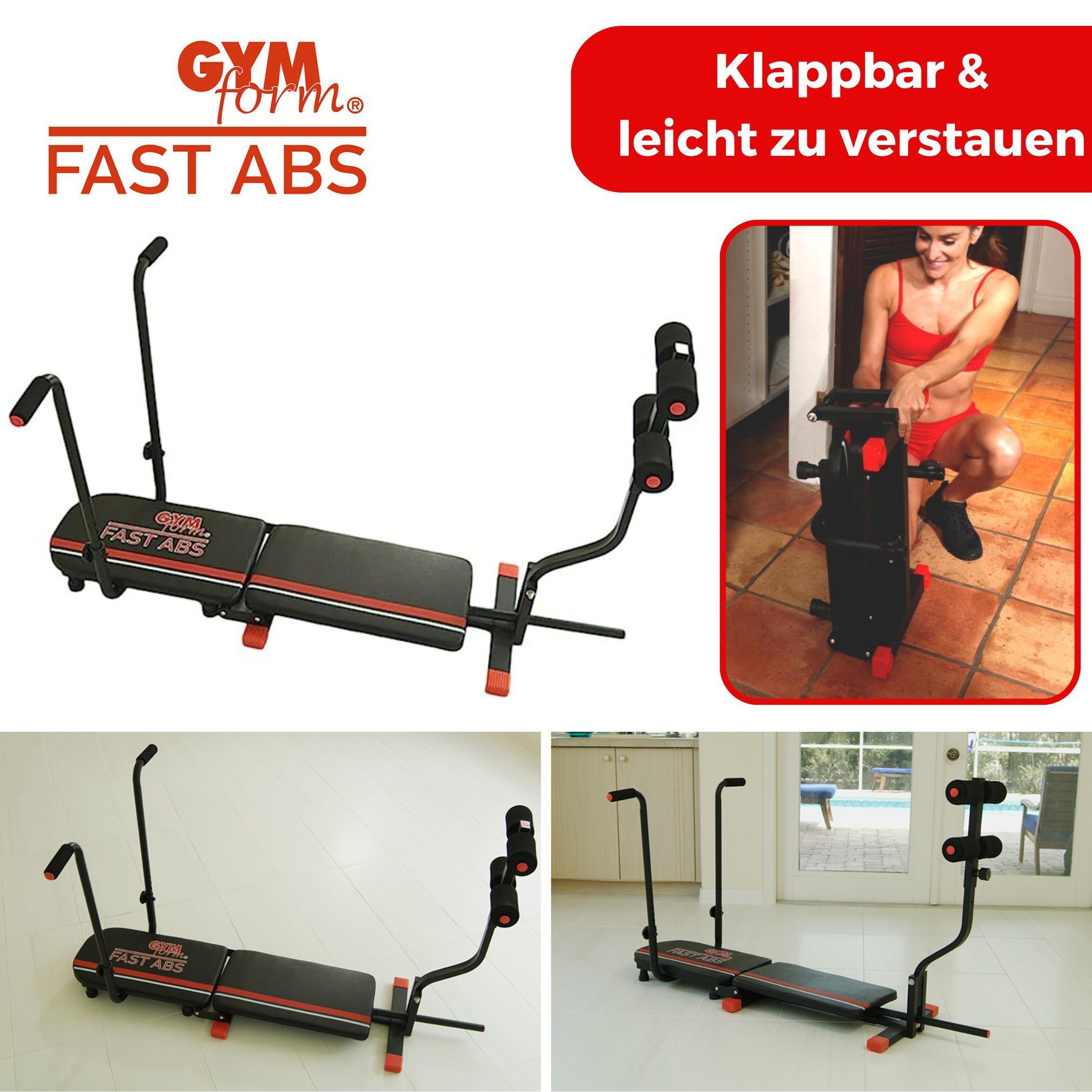 up Fast bis klappbar, Gymform® Bauchtrainer Bauchmuskeltrainer, Zuhause, Bauchtrainer Bank Sit Abs 120kg Fitnessgerät