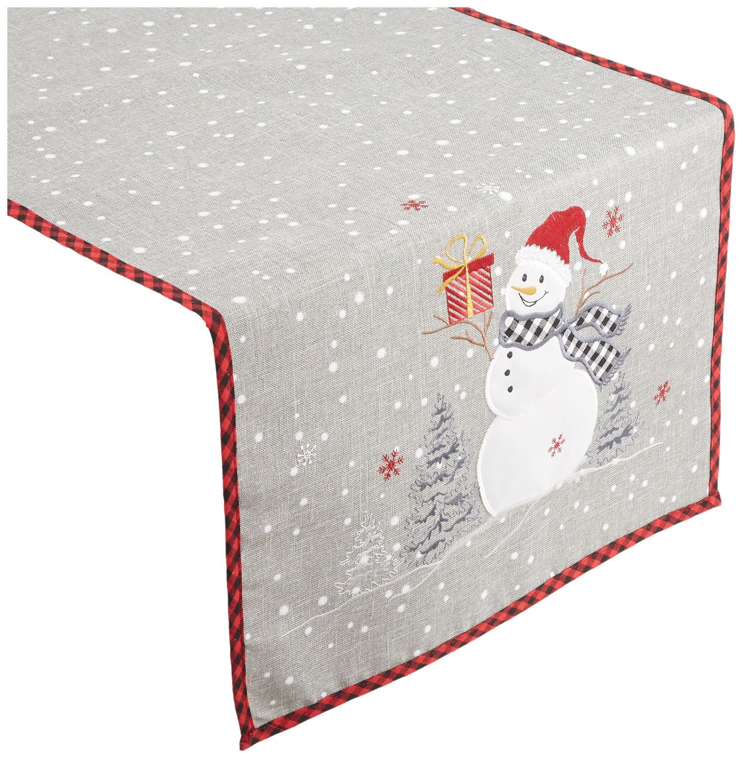 hellgrau TextilDepot24 bestickt mit Stickerei Schneemann Winter Tischdecke Weihnachten,