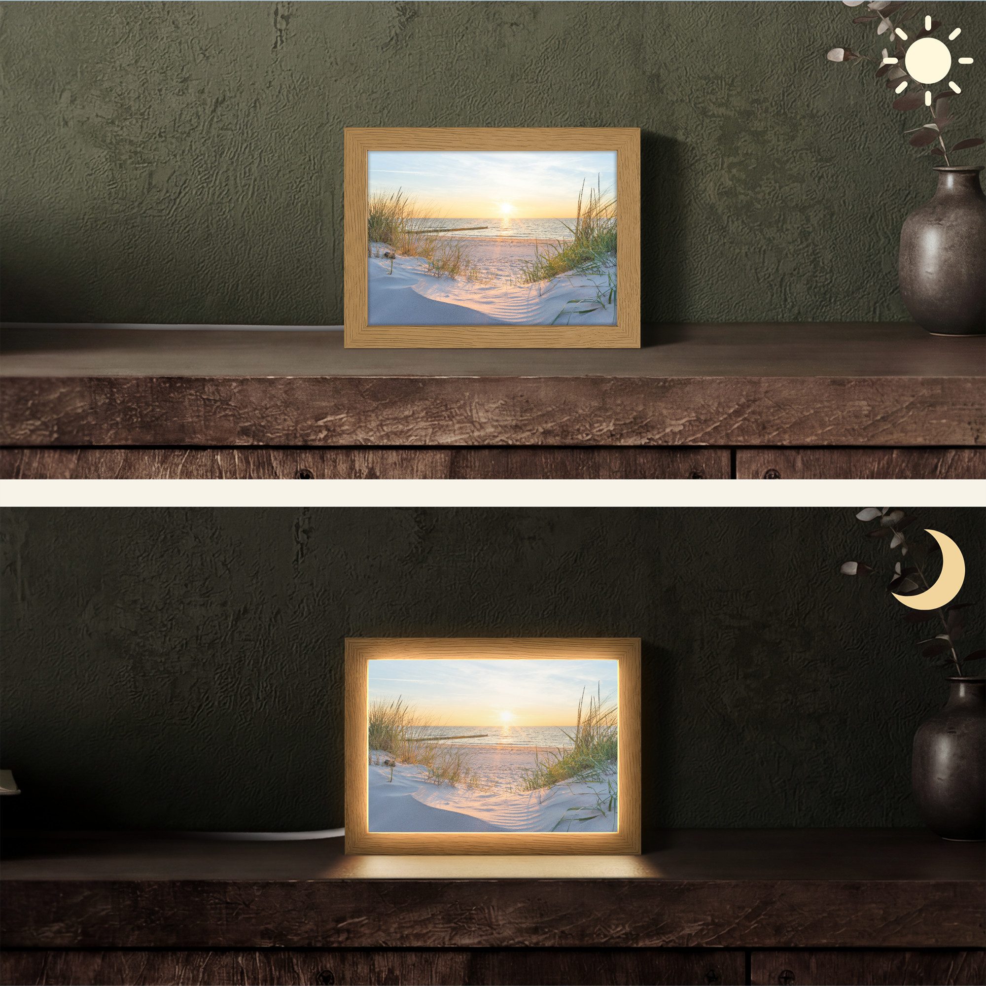 OnlyWow Tischleuchte Strand - Sonne - Düne - Gras - Sand - Horizont, Dimmbar, Farbwechsel, LED, Warmweiß, Kaltweiß, Neutralweiß Einstellbar, Tischlampe, Schreib – Bild 2 von 5