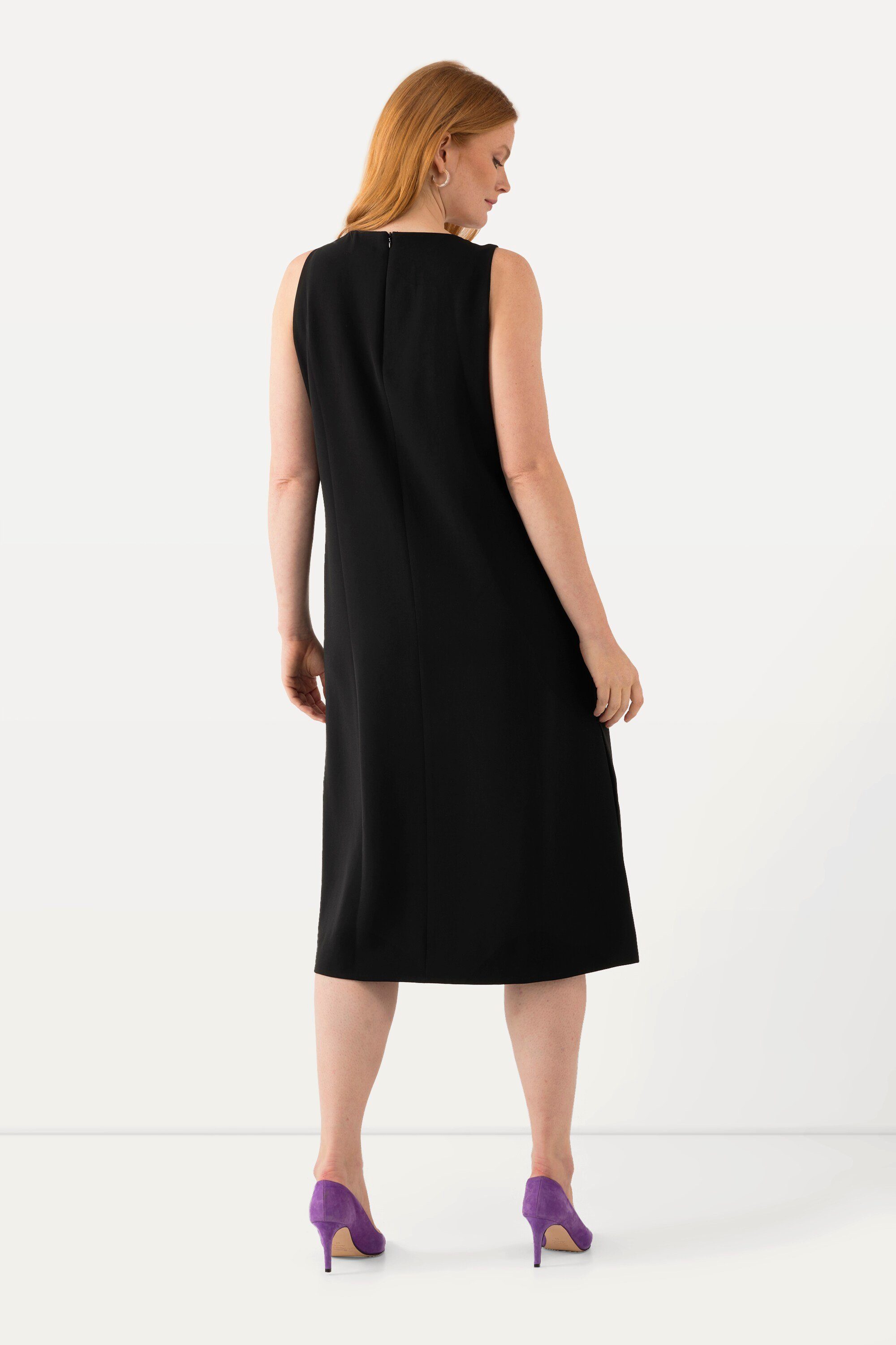 Ulla Popken Midikleid Acetat-Midikleid A-Linie Rundhals ärmellos Taschen