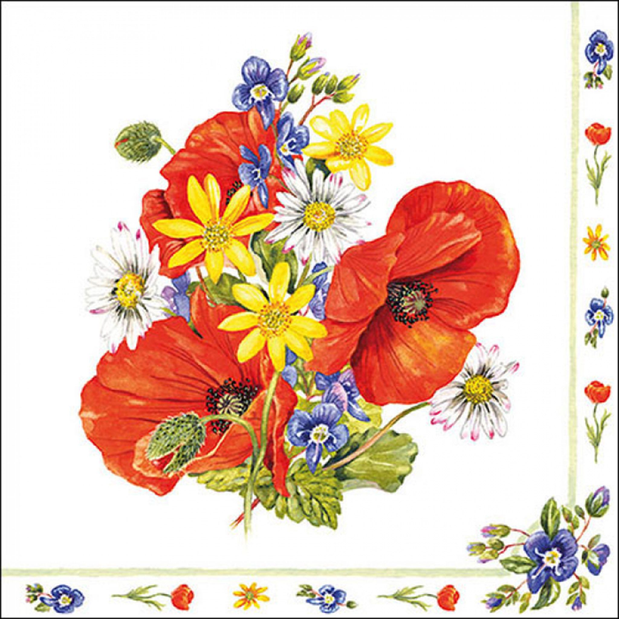 Ambiente Luxury Paper Products Papierserviette, Servietten Papier 33x33cm 3-lag. mit Mohnblumen & Wiesenblumen 20 Stk.