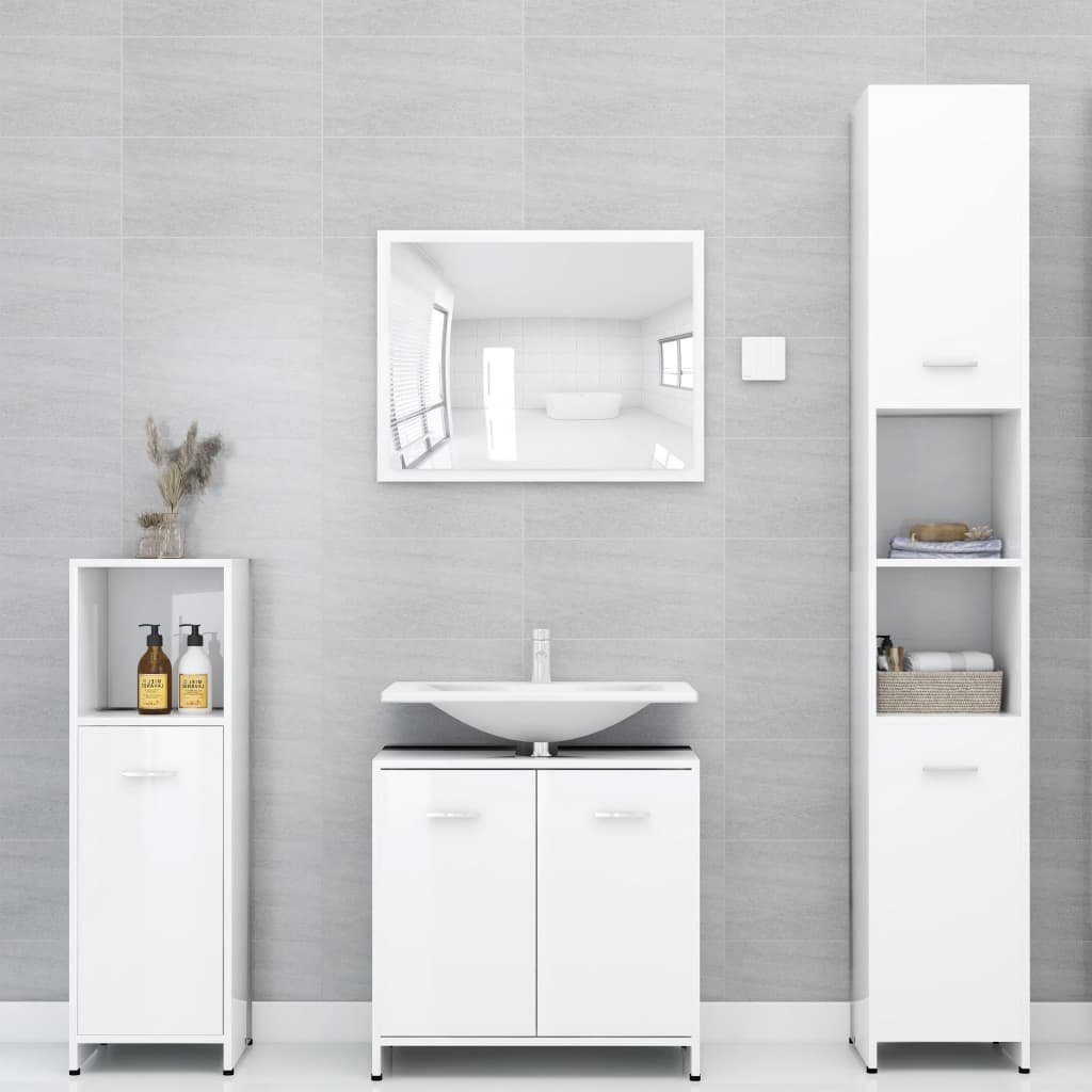 Hochglanz-Weiß vidaXL cm 30x30x95 Holzwerkstoff, Badezimmer-Set (1-St) Badezimmerschrank