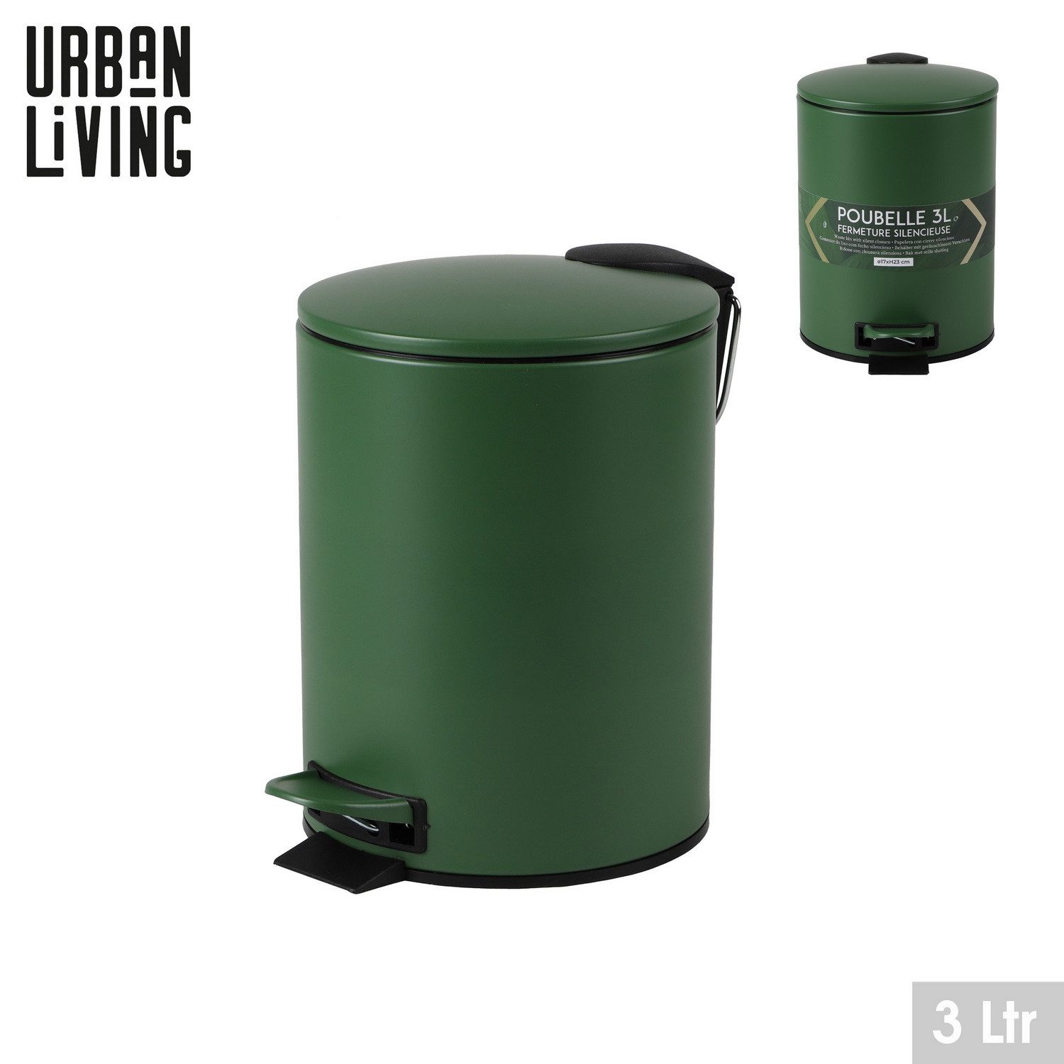 Urban Living Kosmetikeimer 3 Liter Tretmülleimer Abfalleimer Mülleimer Tretpedal Absenkautomatik, Hygienische Pedalbedienung, herausnehmbarer Eimer mit Henkel