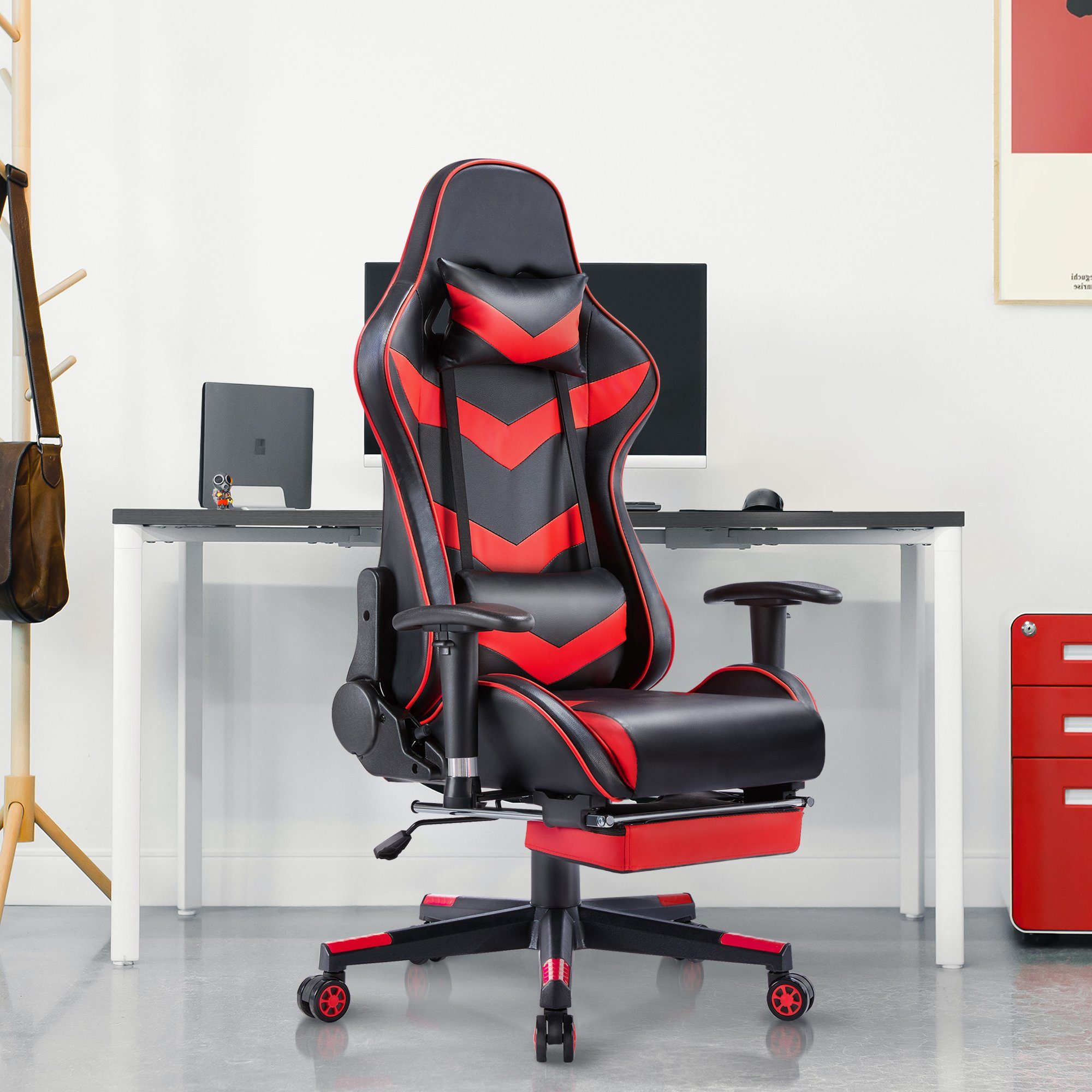 Gaming Yaheetech einstellbaren Schwarz/Rot Stuhl Chair, Armlehnen Gaming mit