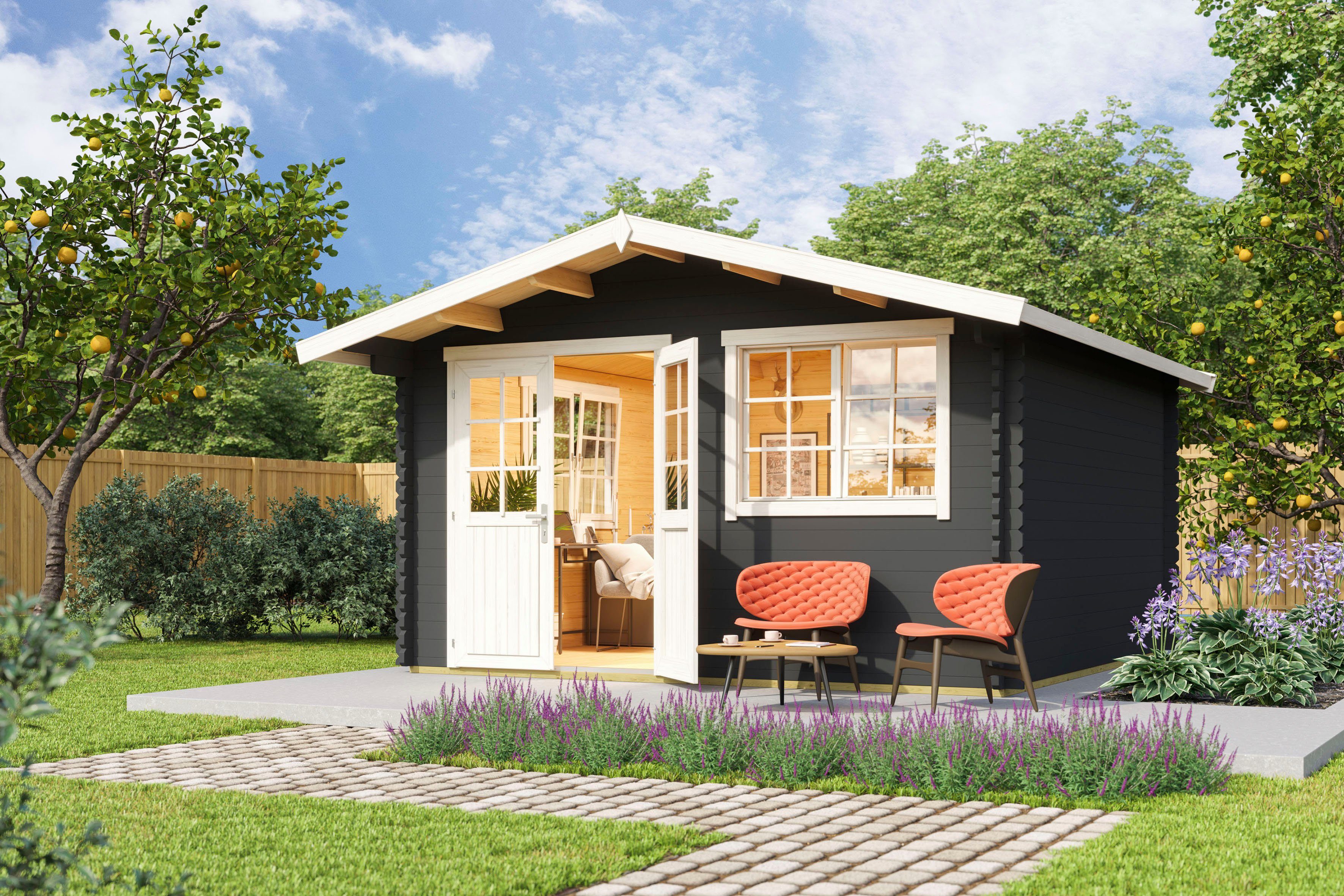 LASITA MAJA Gartenhaus Norderney 3, BxT: 444,6x480 cm, (Set, inkl. Fussbodenbretter zum verlegen), Blockbohlenhaus 40 mm