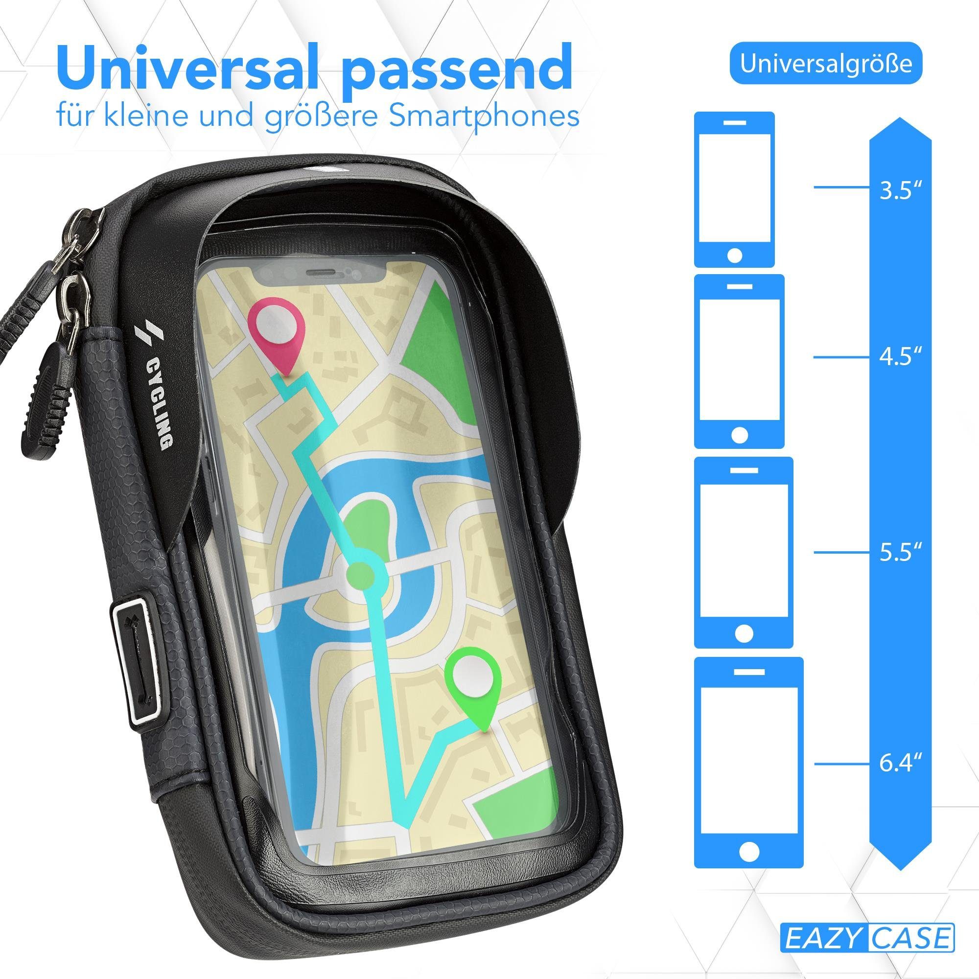 EAZY CASE Handyhülle Universal Fahrradhalterung Lenkertasche für Handys, Handyhalterung Montage am Lenker wasserfest mit Touchscreen Schwarz – Bild 3 von 5