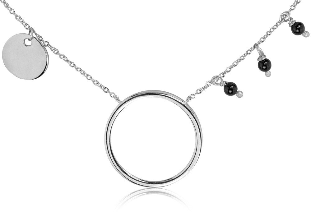LUISIA® Kette mit Anhänger LUISIA Halskette 'Ring mit schwarzen Achat Perlen'