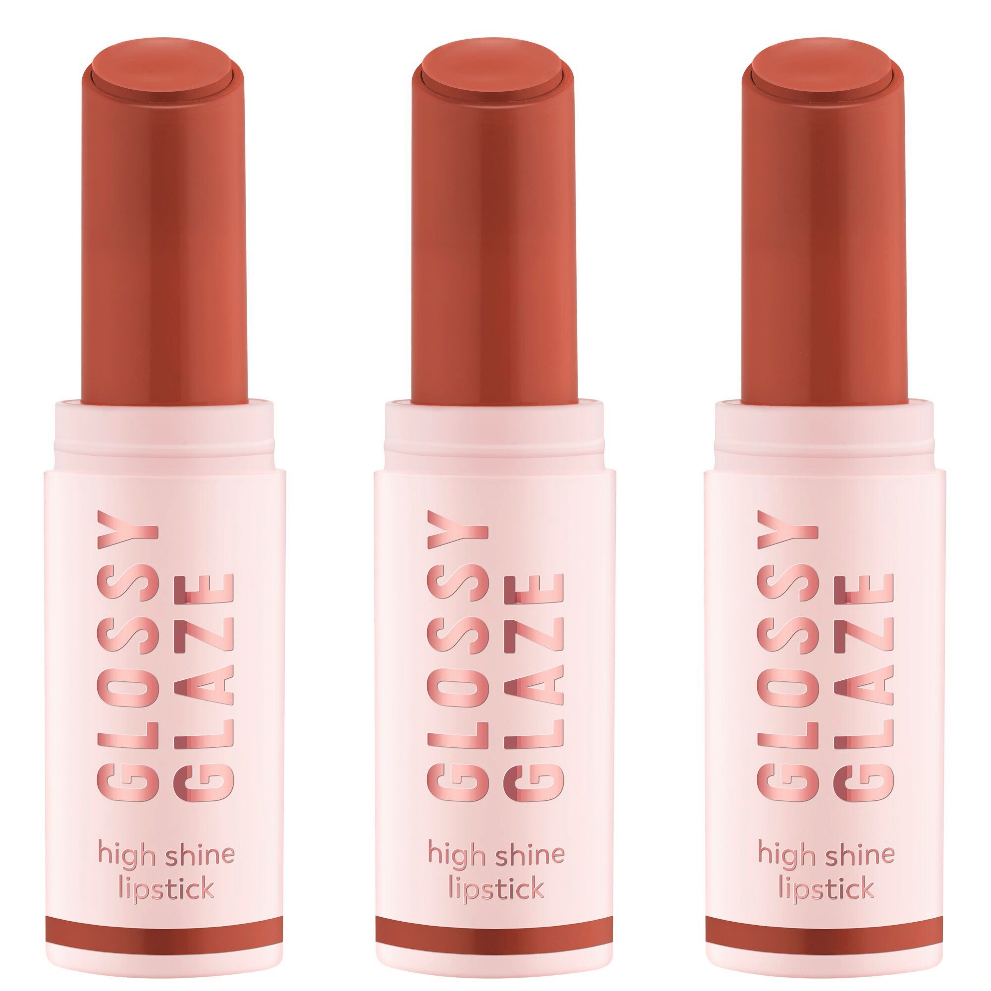 Essence Lippenstift GLOSSY GLAZE high shine lipstick, 3-tlg., Hohe Farbintensität, hochglänzendes Finish, buttrig-weiche Textur.