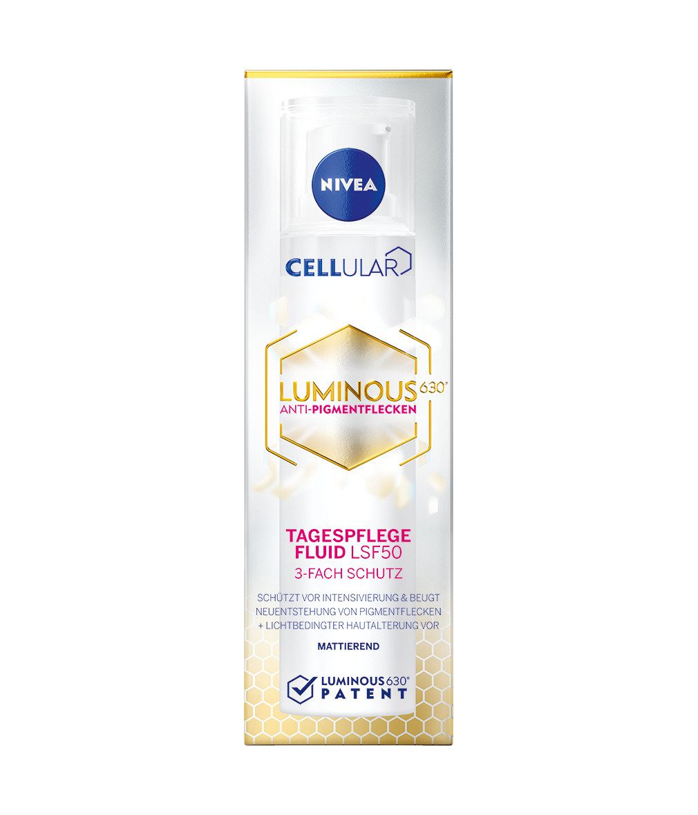 Nivea Gesichtsfluid Cellular LUMINOUS630® Anti-Pigmentflecken Tagespflege Fluid LSF50 40ml, 1-tlg., mit Vitamin E