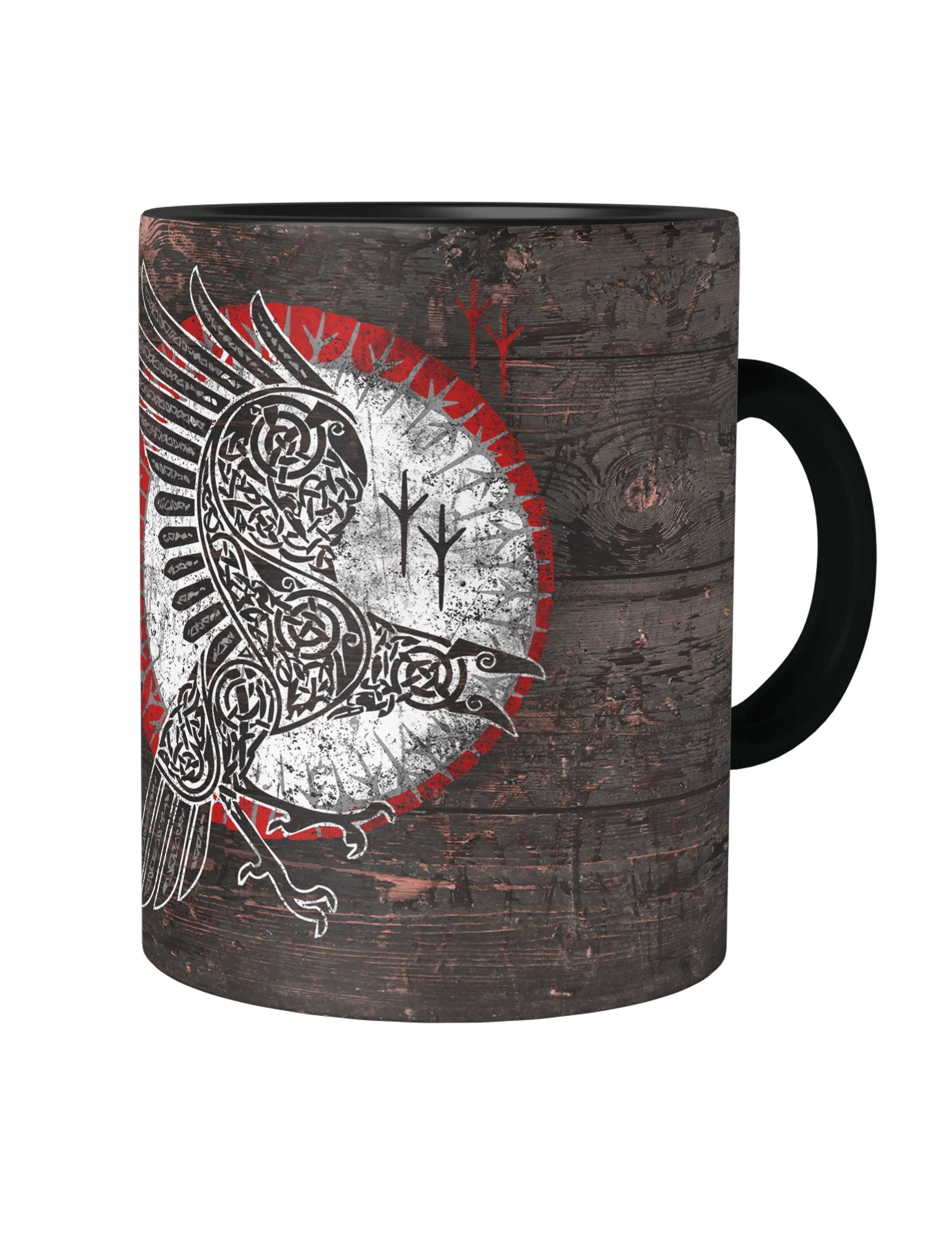 Urban Backwoods Tasse Norse Raven Kaffeetasse Runes Wikinger Raben Wallhalla Thor Odhin, Keramik, Vikings Hugin Munin Raben Midgard