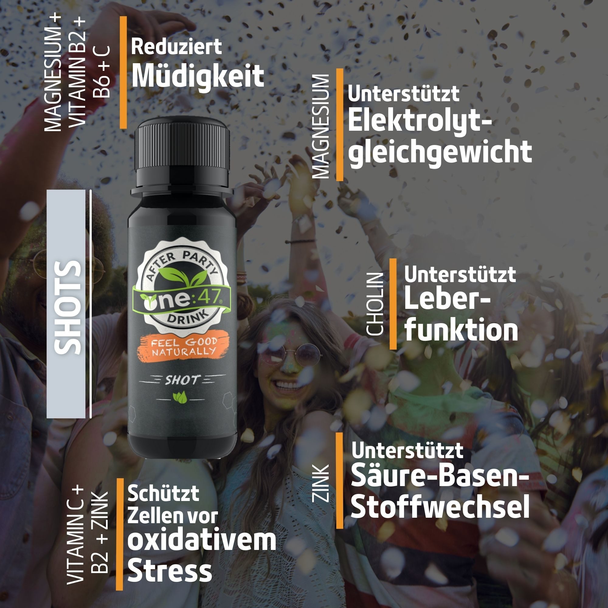 one:47 ONE:47® After Party Drink - Elektrolyte Vitamine Getränk Shots Tropfen, 12 St., 720 ml