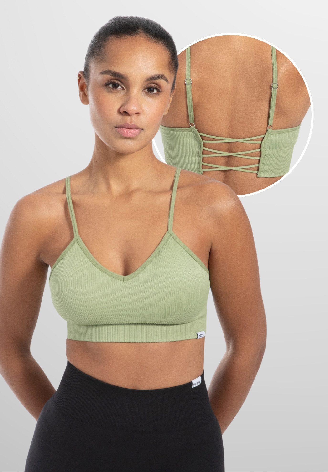 Smilodox Sport-BH Alma, Herausnehmbare Cups, Shaped Fit Yoga Bra V-Ausschnitt, Blickdicht, Ohne Bügel, Verstellbare Träger