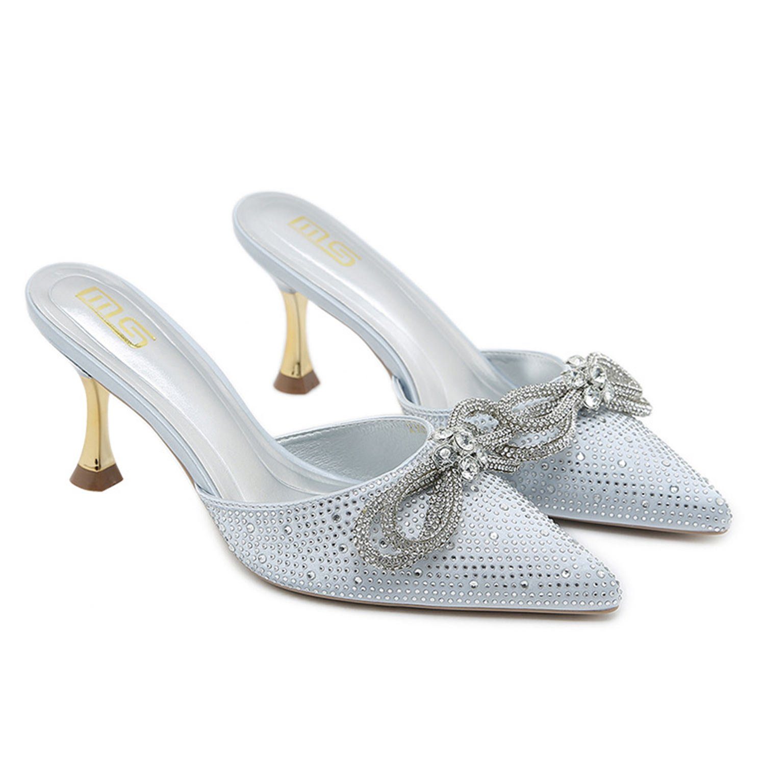 Daisred Sandalen Damen Hochzeitsschuhe Absätze Slippers High-Heel-Sandalette Silber