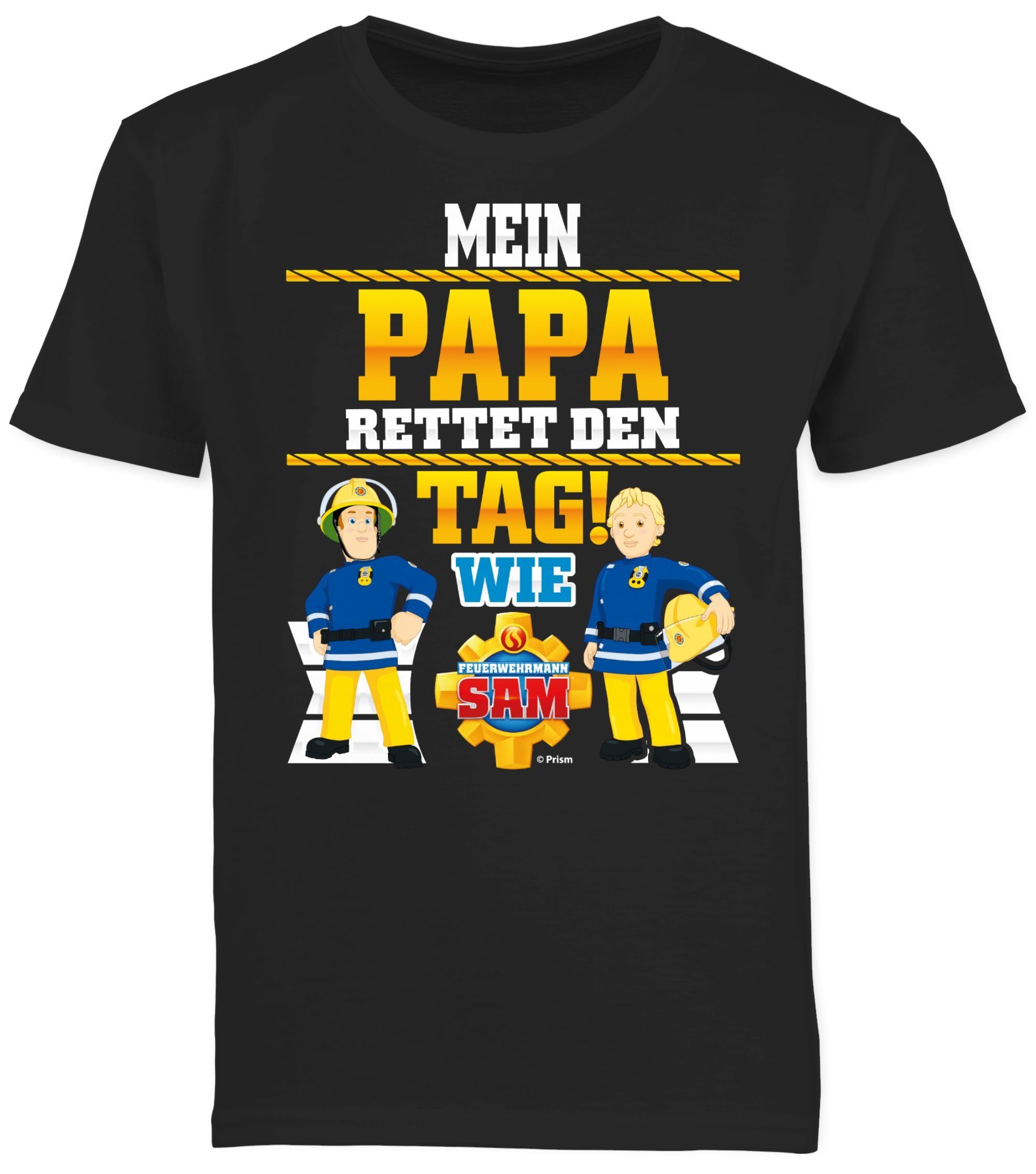 Shirtracer T-Shirt Mein Papa rettet Schwarz Feuerwehrmann Jungen Sam Sam & den Tag wie Penny 02