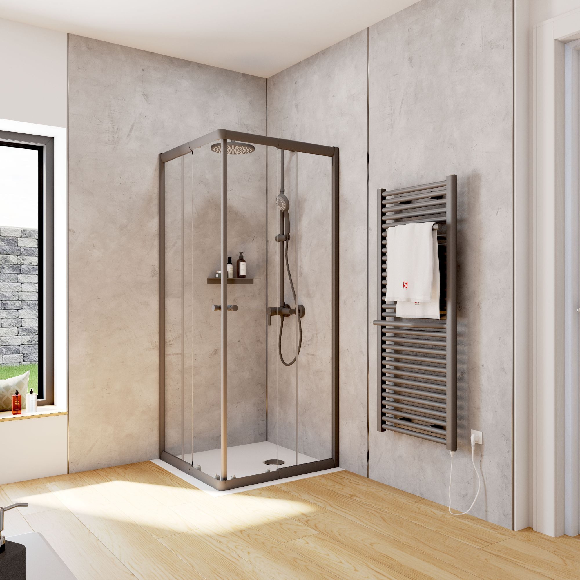 Schulte Eckdusche Corner, BxT: 75x75 cm, Sicherheitsglas, Eckeinstieg mit Schiebetüren, 180 cm hoch Klar Hell Profil Schwarz