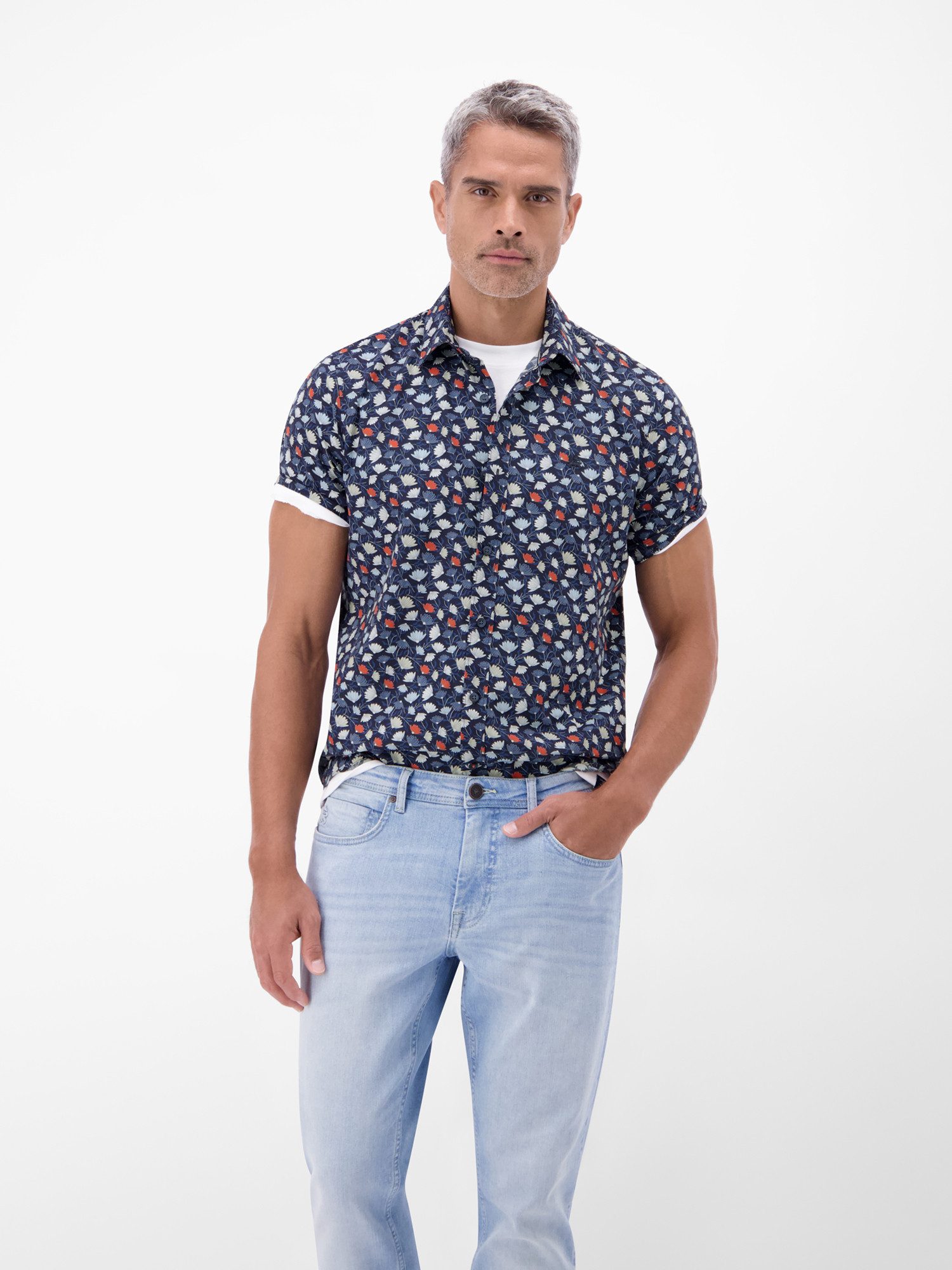 LERROS Kurzarmhemd Floral bedrucktes Halbarmhemd, 100 % Baumwolle