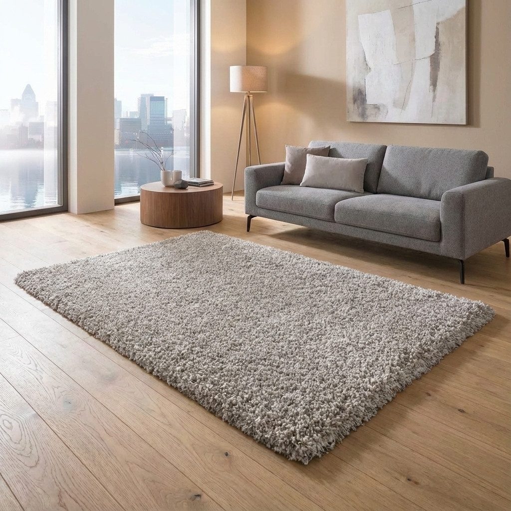 TaCa Home Langflor-Teppich Shaggy Teppich Langflor, quadratisch, Höhe: 60 mm, Schlafzimmer Kinderzimmer Wohnzimmer, grauweiß - 160 x 160 cm