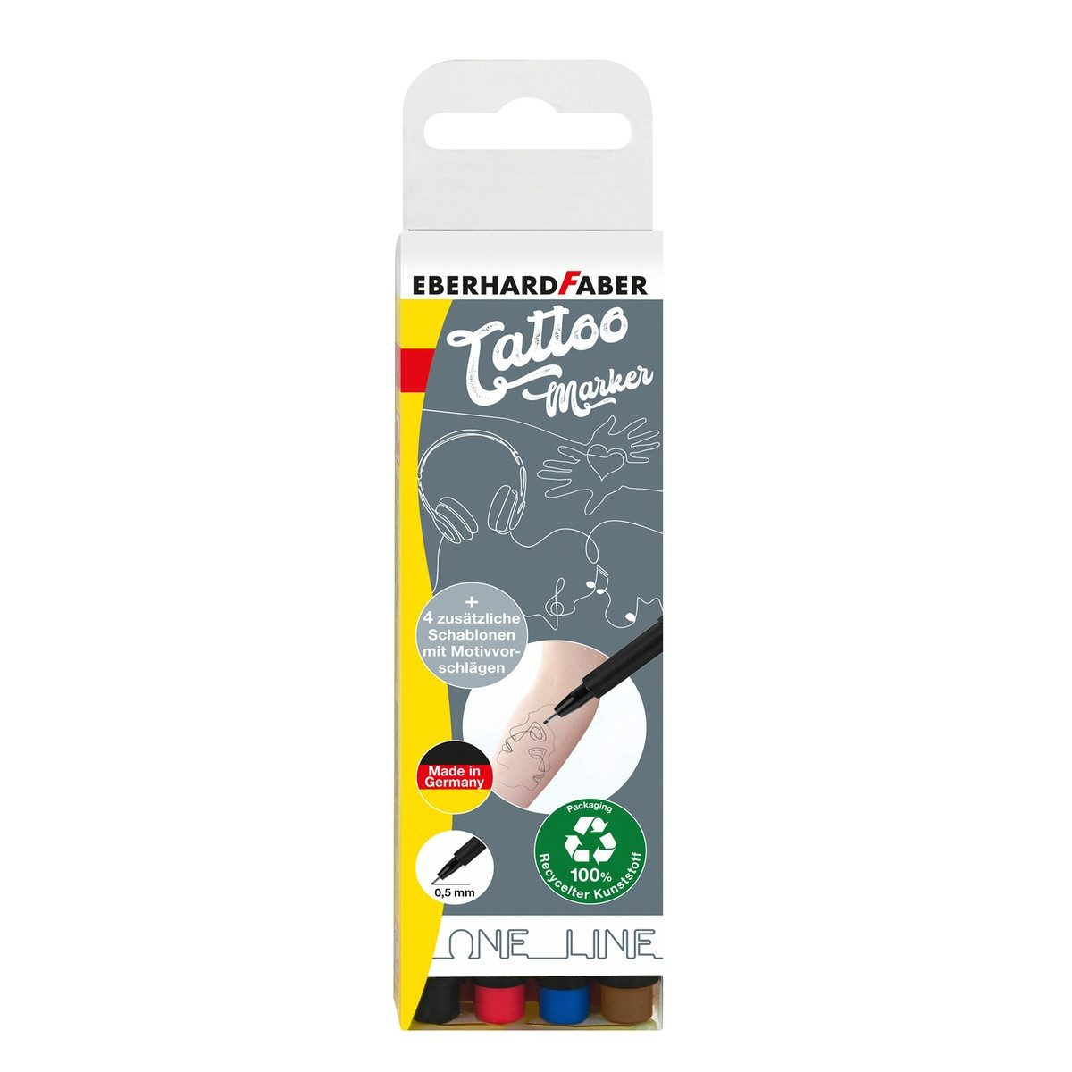 Eberhard Faber Nagel-Tattoo EBERHARD FABER Tattoostifte Set One Line mit Schablone 4 Stück