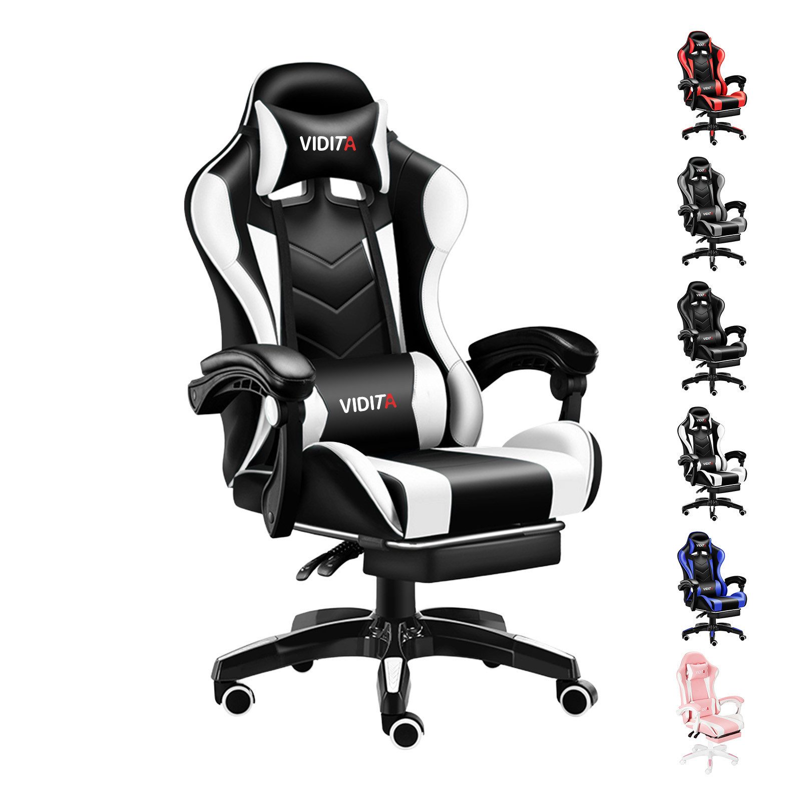 VIDITA Gaming-Stuhl Ergonomischer Gaming Stuhl mit Fußstütze Lendenkissen verstellbar