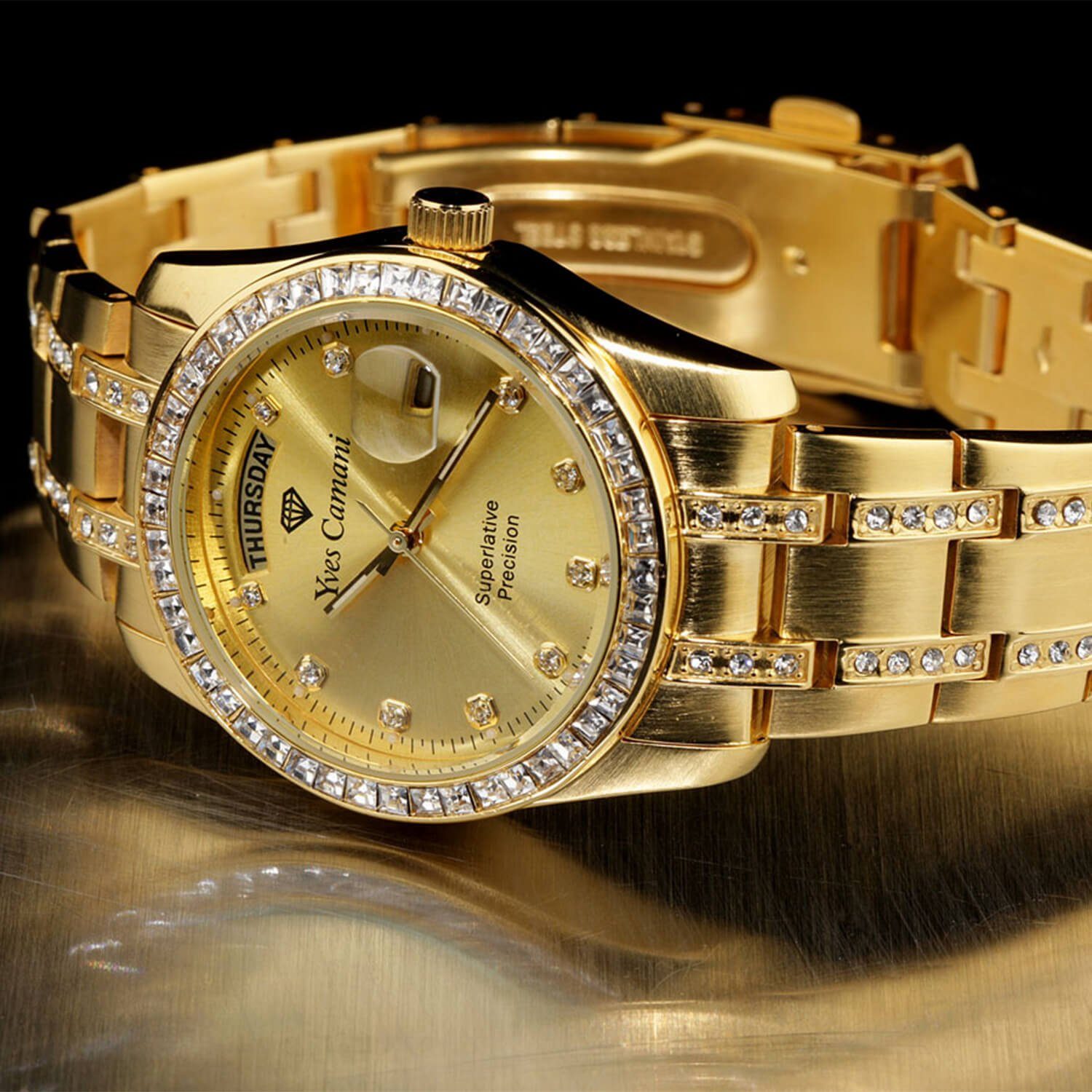 Yves Camani Quarzuhr AURON, Kratzfeste Mineralglas, 3 ATM, funktionaler Datumsanzeige