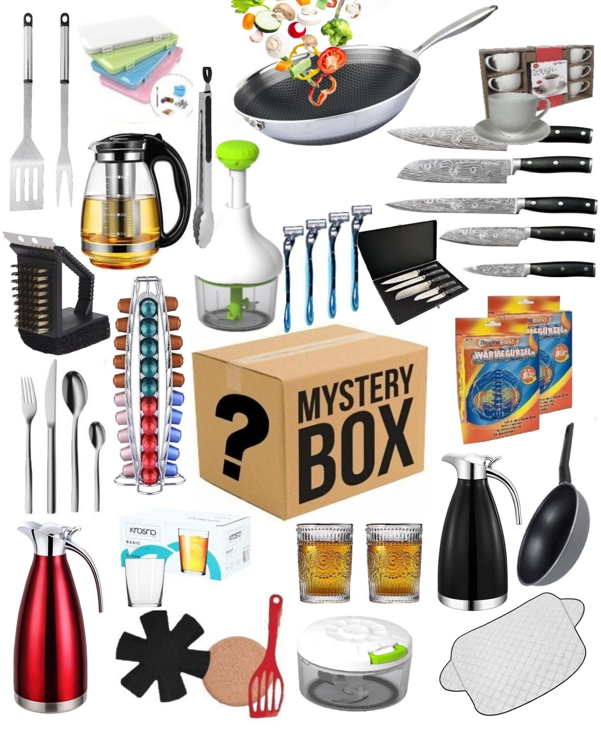 KESSMANN Wundertüte Geschenkbox Überraschungsbox Mystery Box mit 10 Artikeln Wert 120€, Restposten Sonderposten Neue Artikel Mix Geschenk