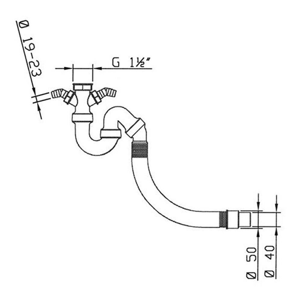 Systemceram Siphon Siphon / Geruchverschluss 1 1/2" x 40/50 mm, flexibler Abgang, mit 2 G