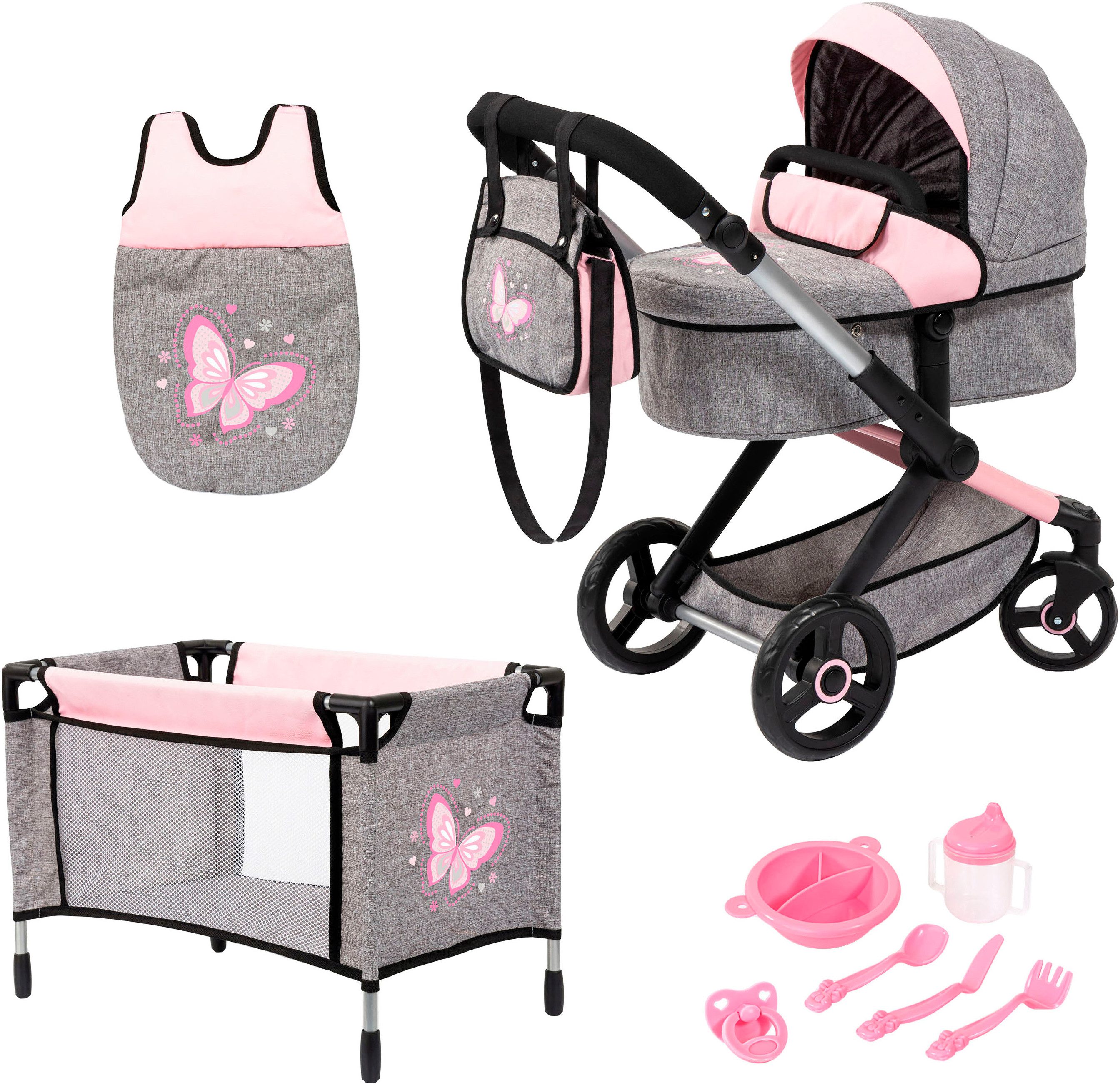 Bayer Kombi-Puppenwagen Xeo Mega, grau/rosa, (Set) günstig online kaufen