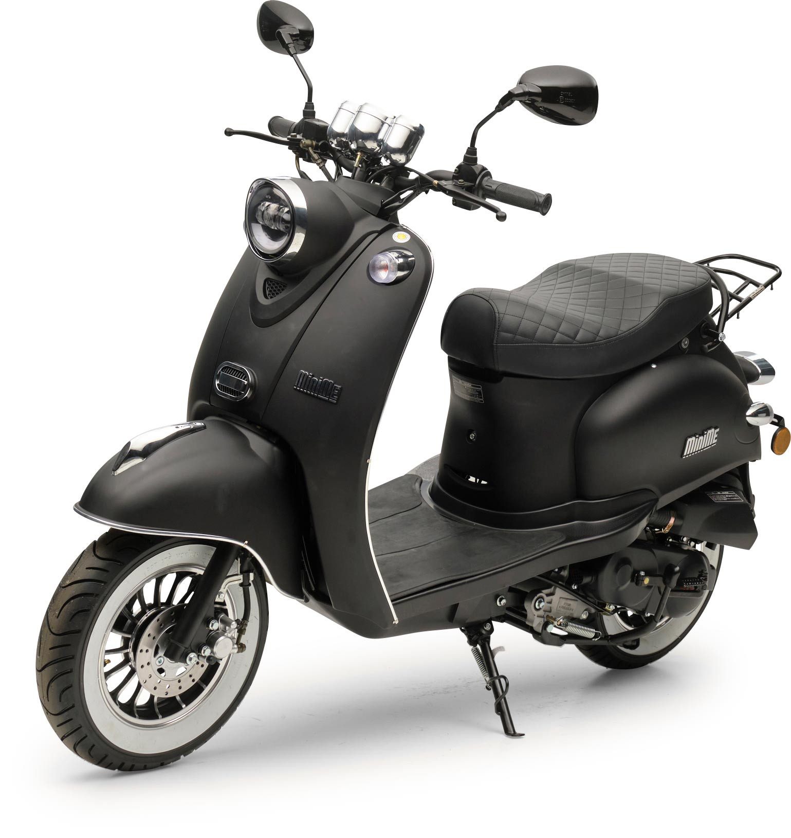 Burnout Motorroller MiniMe 2.0 Mattschwarz, 50 ccm, 45 km/h, Euro 5, Unverwechselbares Retro Design, Moped
