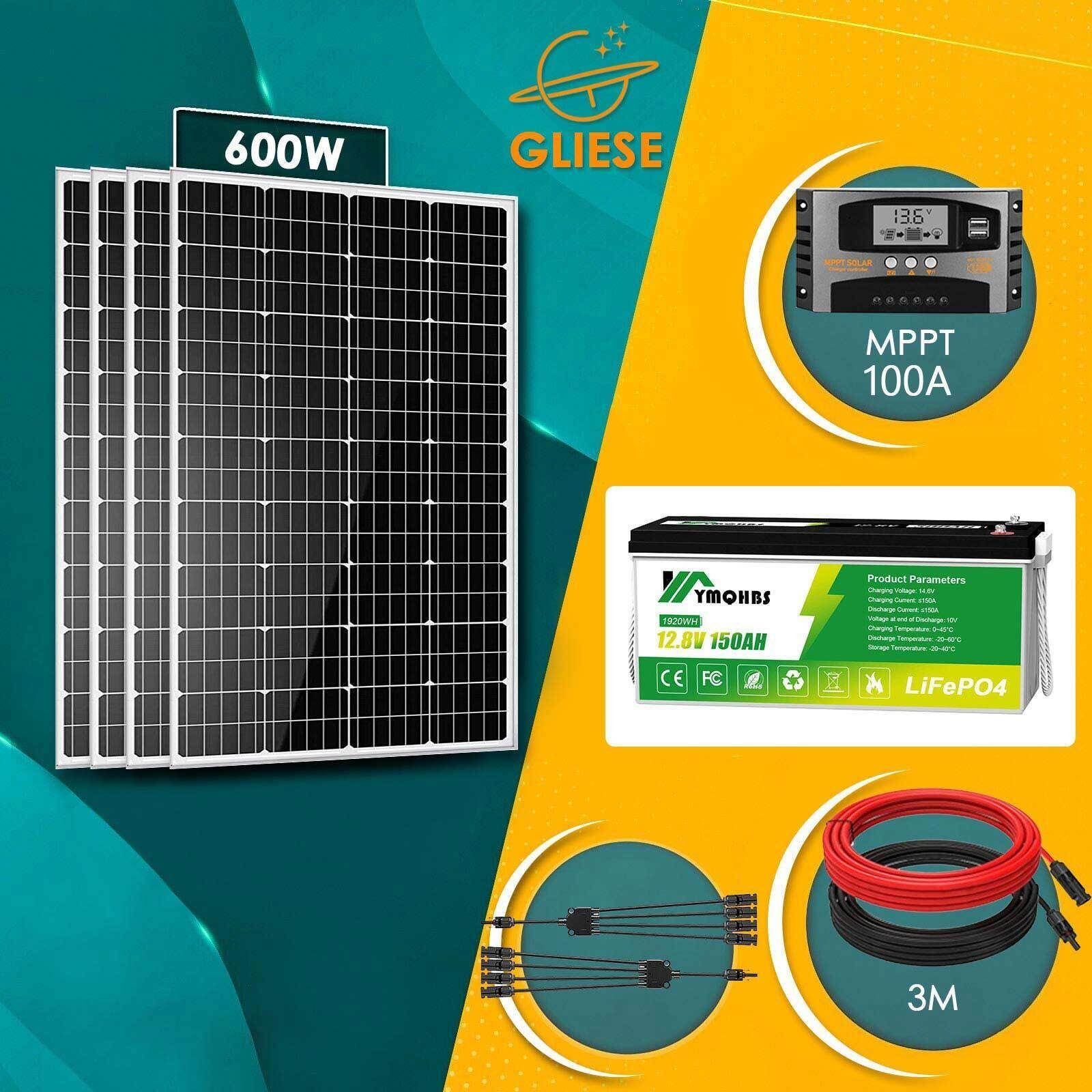 GLIESE Solarmodul 600W Solarpanel + 150Ah LiFePO4 Akku 150A BMS