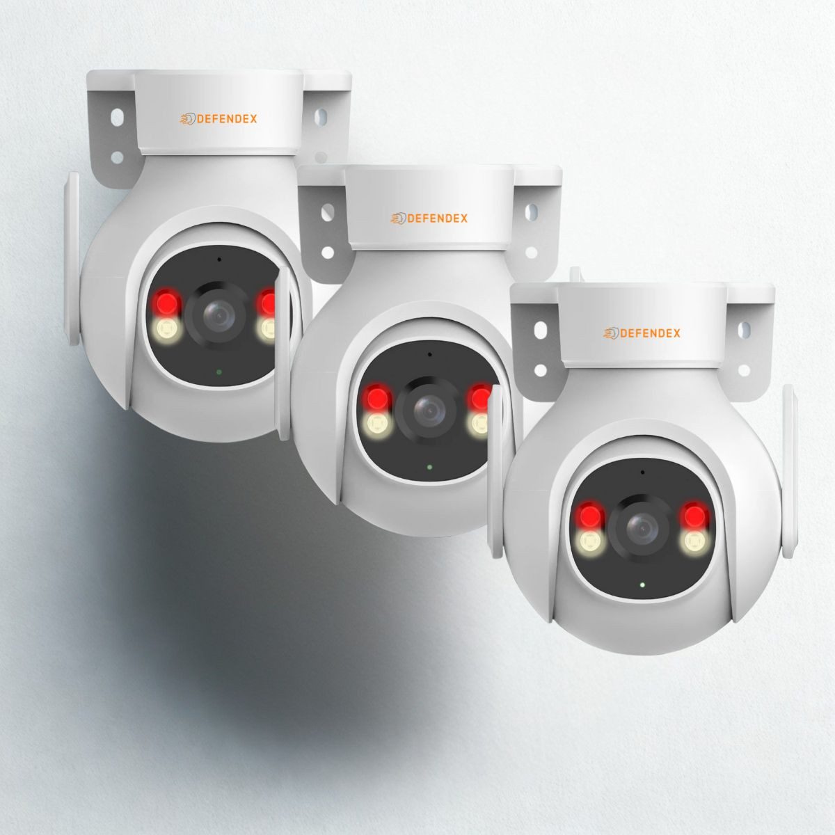 Defendex Überwachungskamera Wlan Überwachungskamera WIFI-6 30m IR & Warnlicht Alarm - App (Innenbereich, Außenbereich, Wohnung, Haus, Garten, Büro, Garage, Laden, 3-tlg)