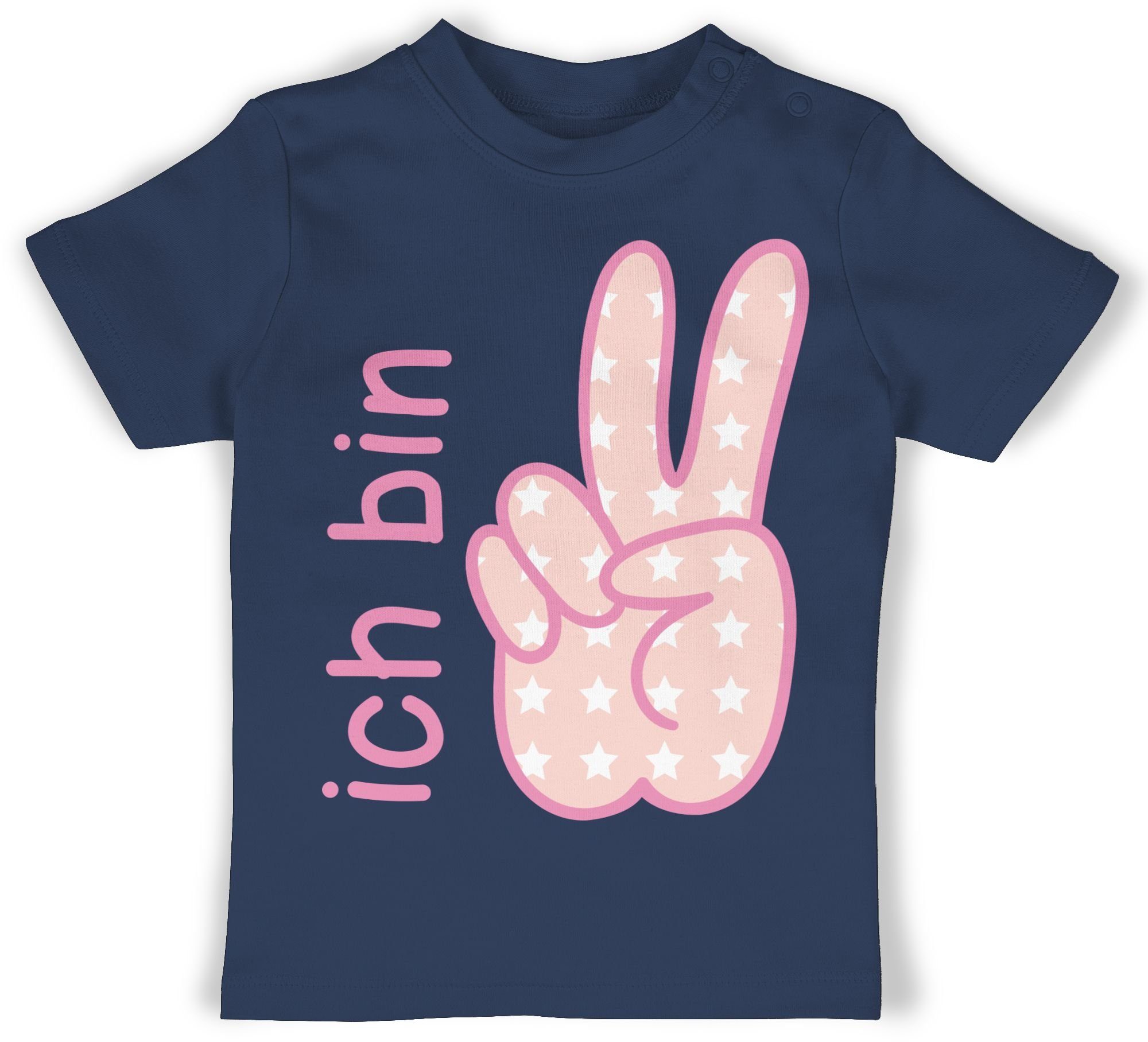 Shirtracer T-Shirt Ich bin zwei Zeichensprache rosa 2. Geburtstag 2 Navy Blau