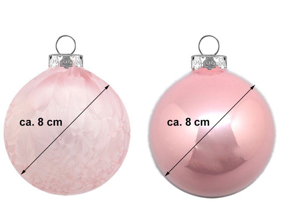 Thüringer Glasdesign Weihnachtsbaumkugel Weihnachtsbaumkugeln Eislack / Matt (6 Stück) Ø 8 cm - Christbaumkugeln Made in Germany (6 St), Aus Glas