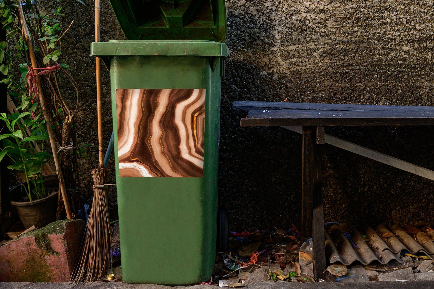 Gold Achat MuchoWow Mülleimer-aufkleber, Geode Braun - (1 Container, Abfalbehälter Mülltonne, Stein St), Sticker, - - Wandsticker