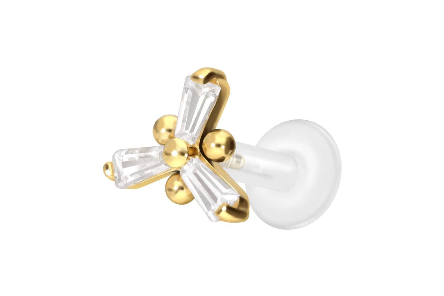 Piercing-Set PTFE Labret mit Innengewinde + Titan-Aufsatz KRISTALLBLUME