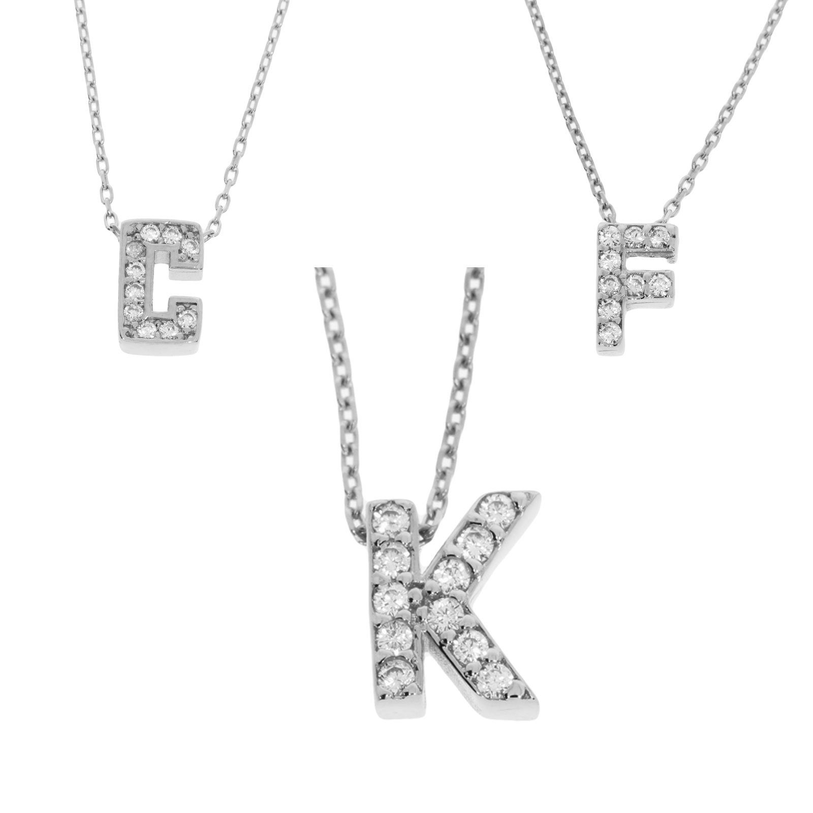Collier Halskette mit Buchstabe Zirkonia Anhänger WG 585er