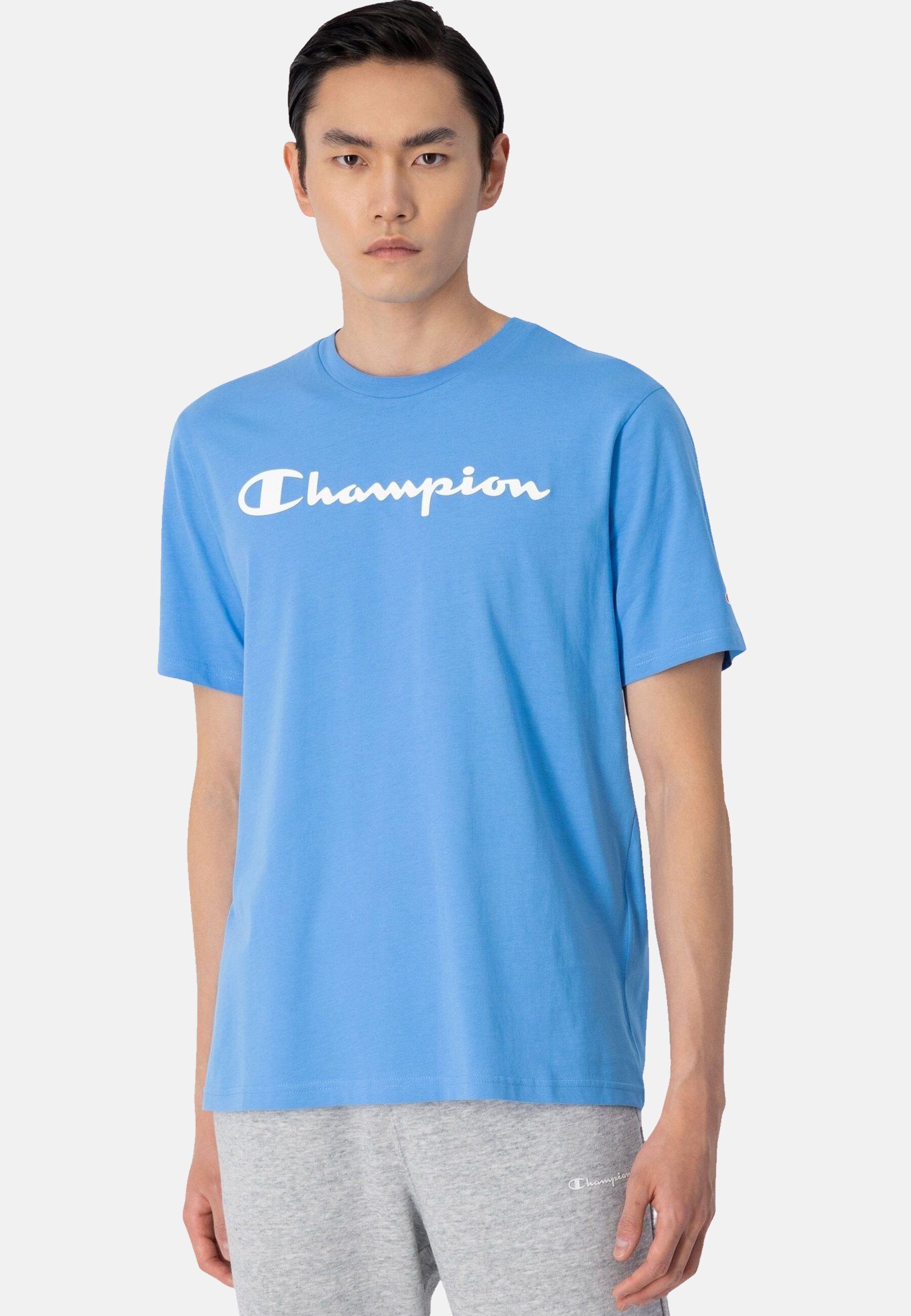 T-Shirt Shirt hellblau aus mit Rundhals-T-Shirt Baumwolle Champion