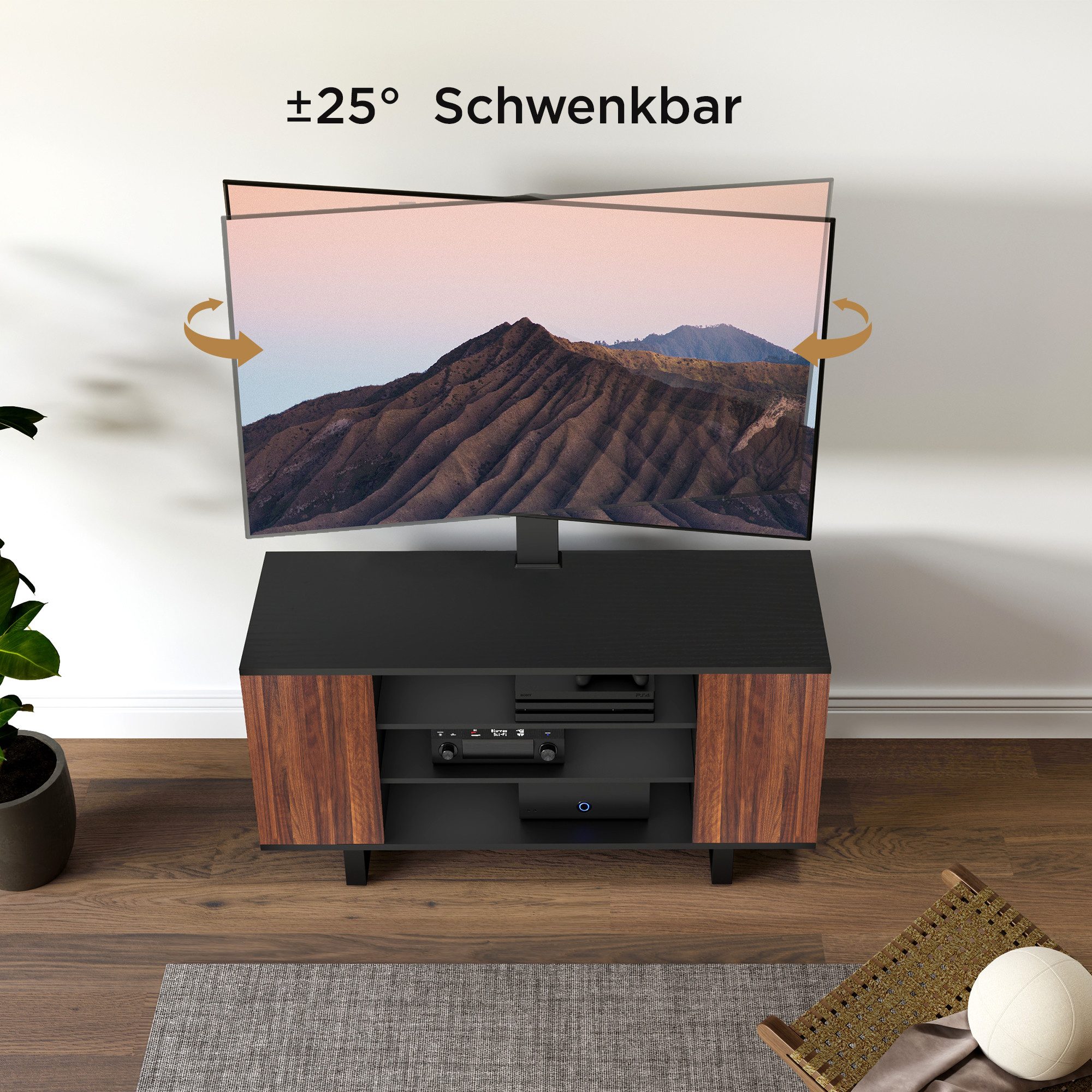 FITUEYES TV-Ständer mit integriertem Stauraumschrank, 32-70 Zoll, (bis 70,00 Zoll, höhenverstellbar, ±25° schwenkbar)