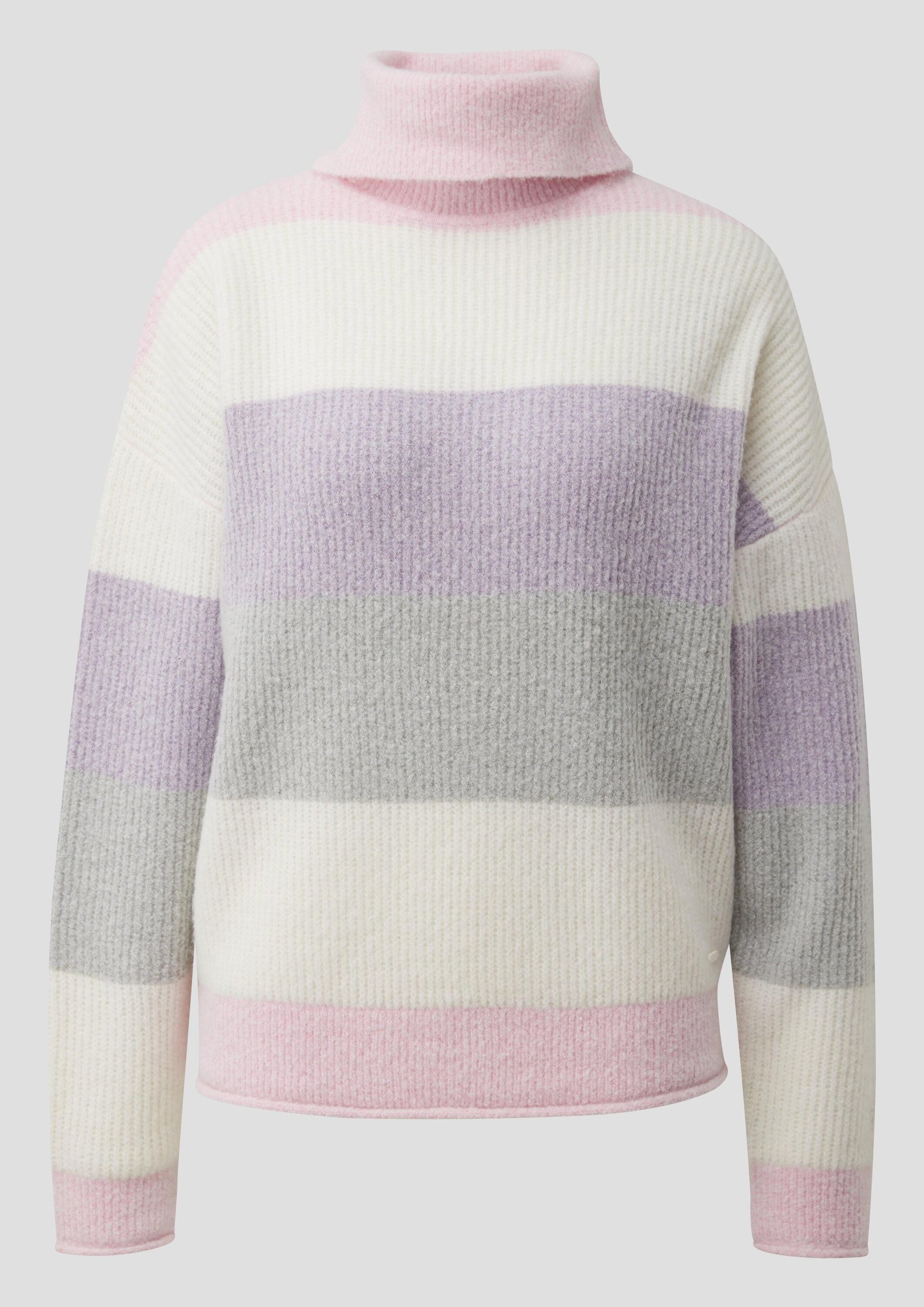 QS Longpullover Strickjacke Rollkragenpullover mit Streifen