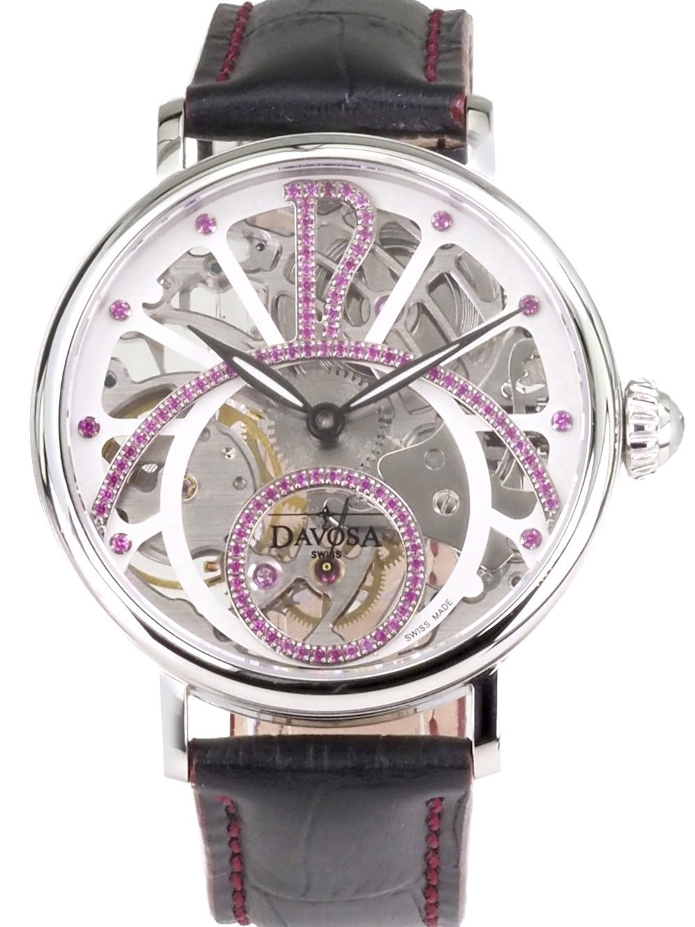 Davosa Mechanische Uhr Swiss Made 165.500.60 Unisex Uhr 42 mm Ø Grande Diva Handaufzug Skeleton Grande Diva, skelettiert mit 100 roten Zirkonia