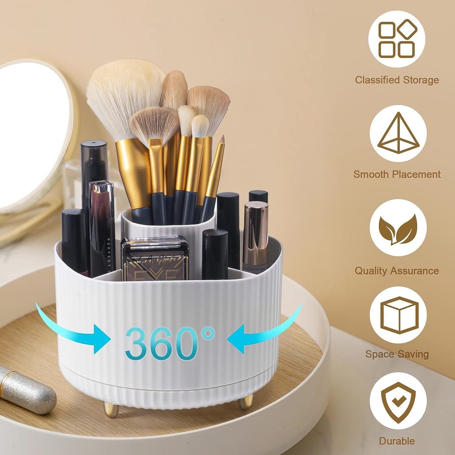 Kosmetikbox Organizer, Fächer, Bad, Make-Up SOTOR Aufbewahrungsbox, Frisiertisch Staubgeschützt 360°Drehbarer 360° Kosmetischer Organizer drehbar,5 für