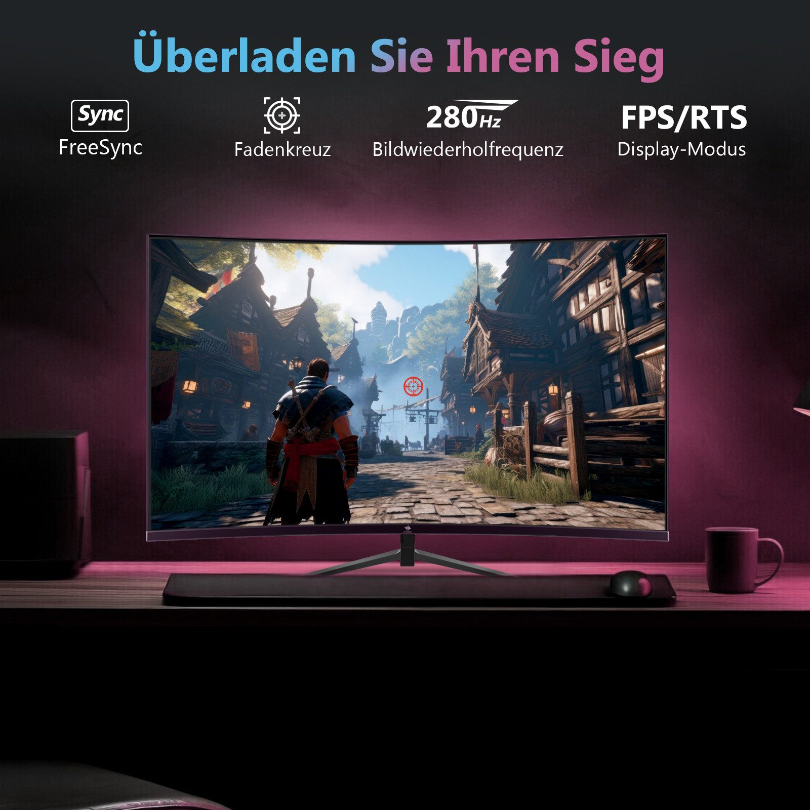 Z-EDGE 27 Zoll FHD LED 280Hz 1ms MPRT 16:9 Curved Gaming LED-Monitor (1920x1080 px, 1 ms Reaktionszeit, 280 Hz, LCD)
