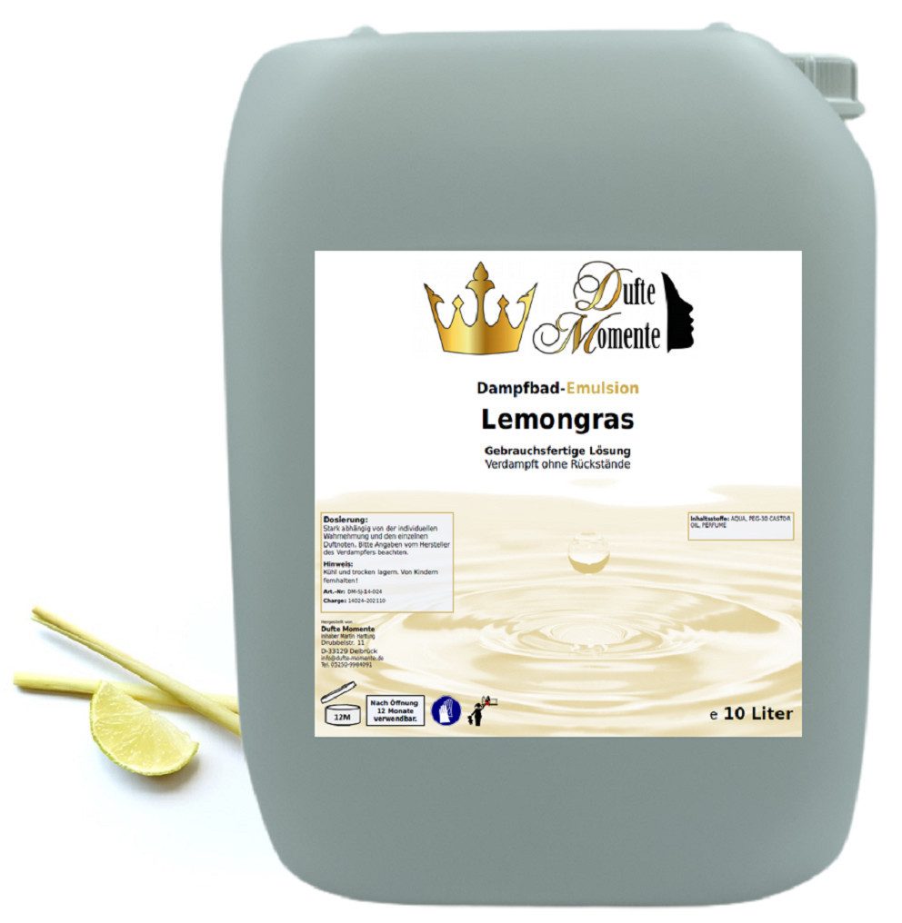Dufte Momente Duftöl Dampfbad Emulsion Lemongras 10 Liter, gebrauchsfertig, vegan und ohne Tierversuche