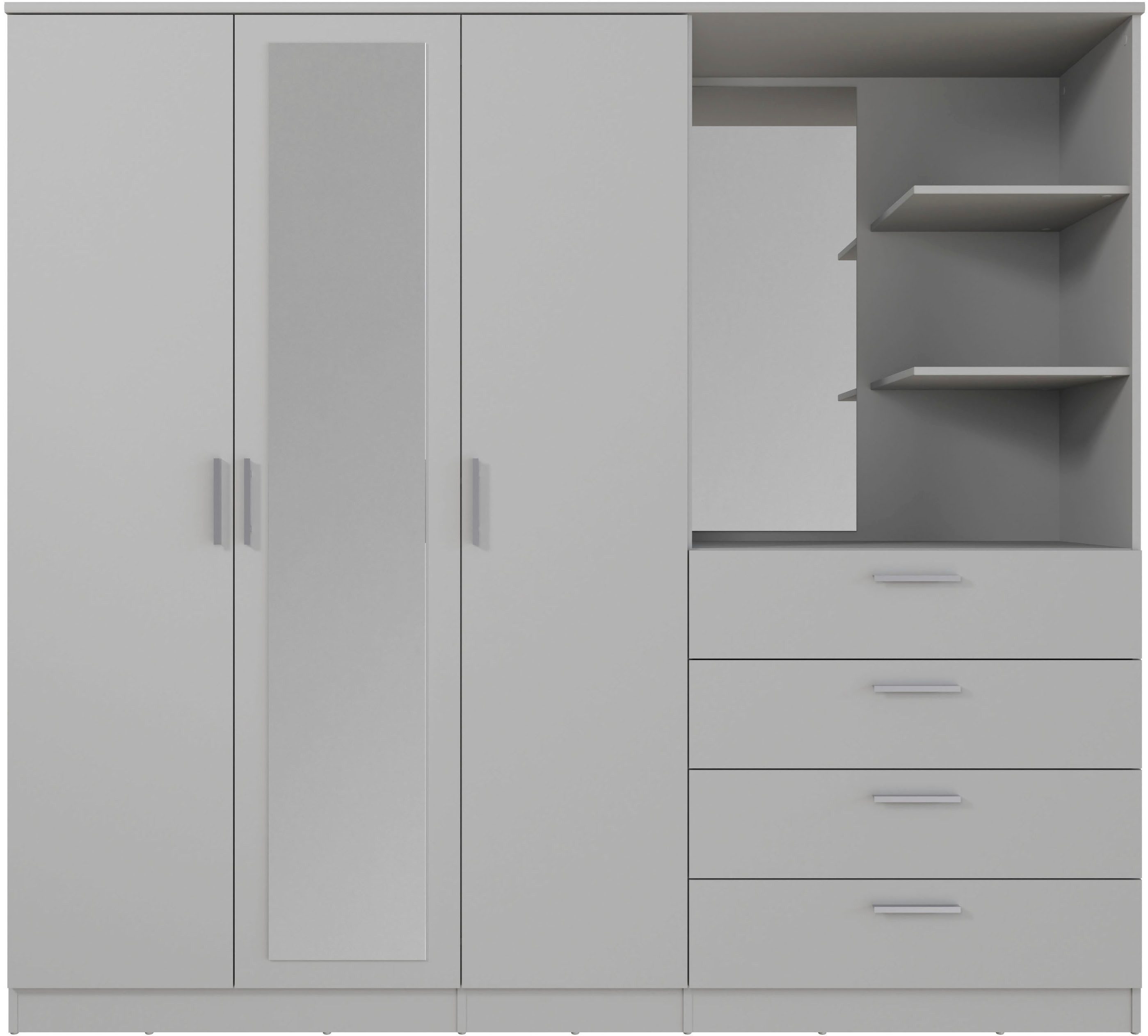 FORTE Kleiderschrank Panama, Garderobenschrank, Spiegel, Schubladen, Regale, viel Stauraum (B/H/T 199/181/52,7) B/H/T 199/181/52,7, Spiegeltüre, Stauraum, FSC